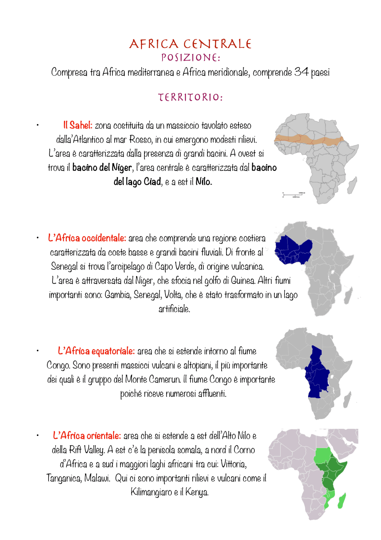 SCHEDA Africa centrale Schemi e mappe concettuali di Geografia
