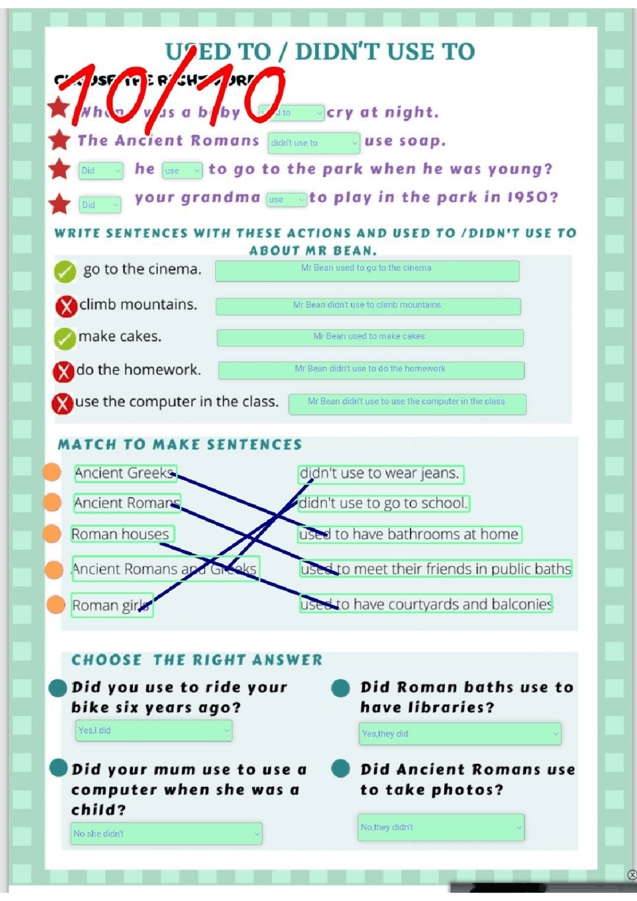Inglés Used to/ didn't use to Cheat Sheet English Docsity