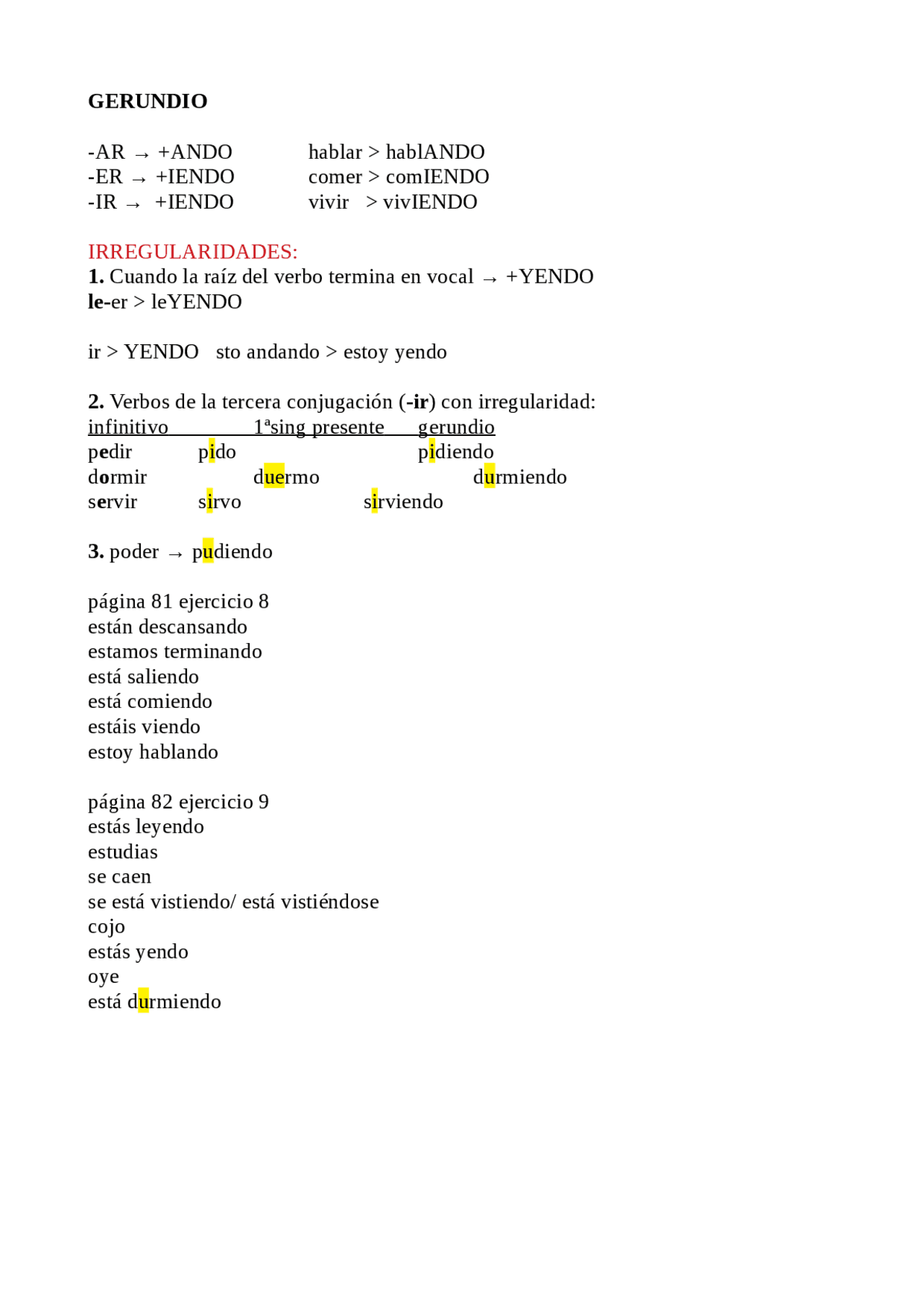 El gerundio en español formas regulares e irregulares | Schemi e mappe ...