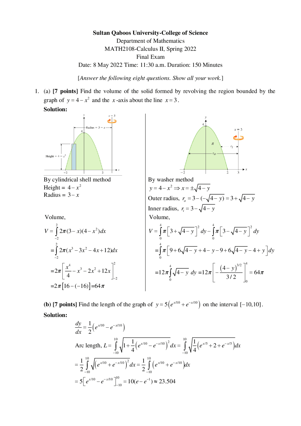 Exam paper of calculus | Exams Calculus | Docsity