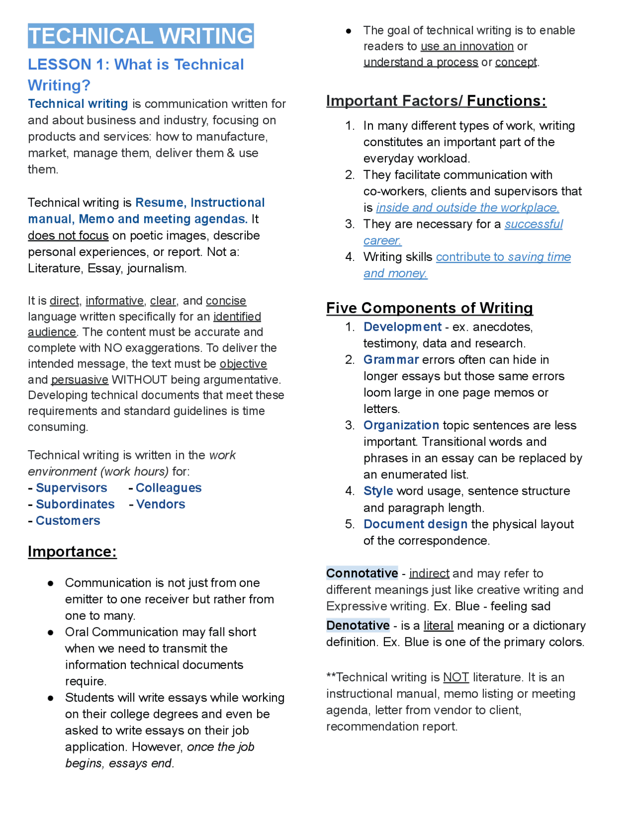 Technical Writing Notes Lesson 1-4 | Study notes Technical Writing ...