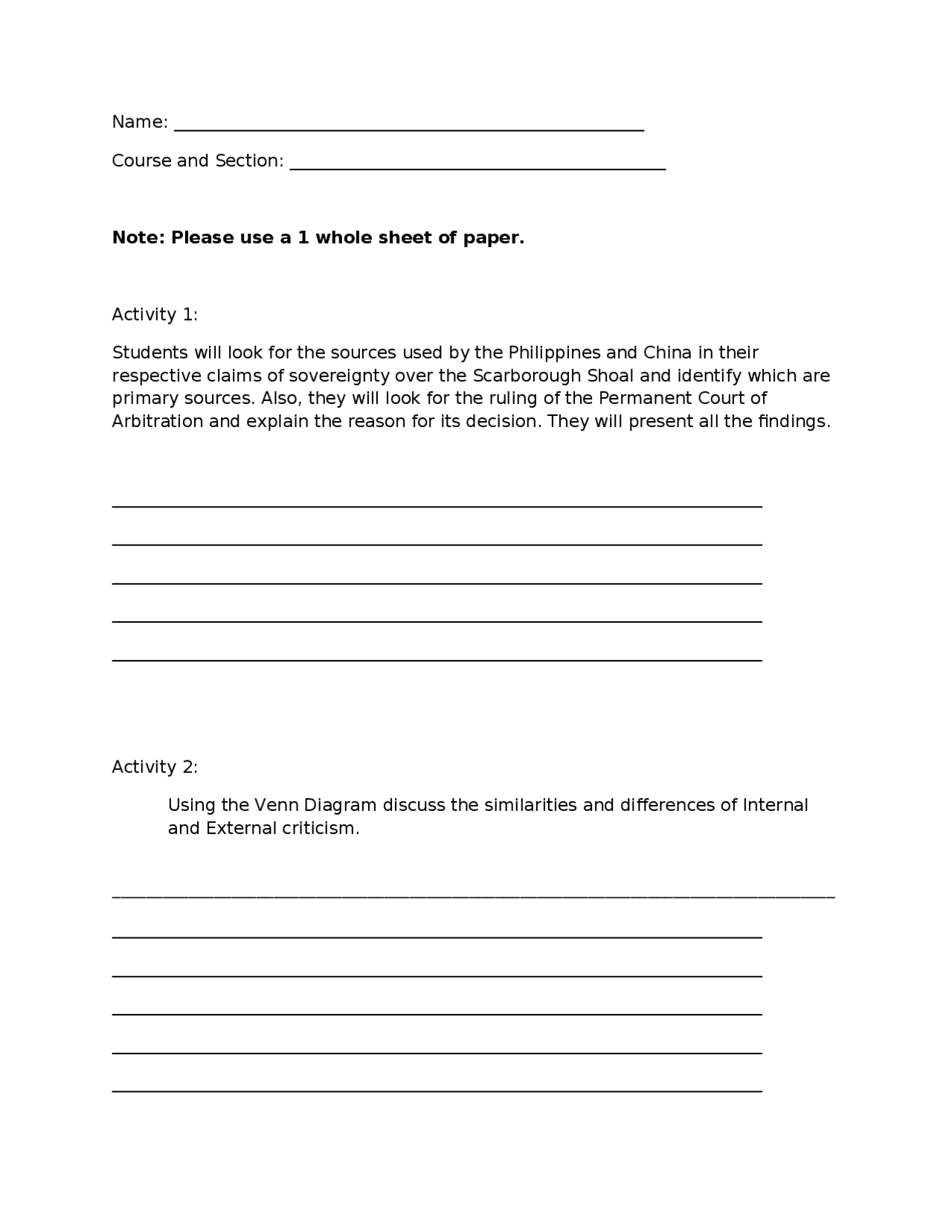 The primary sources | Exercises History | Docsity
