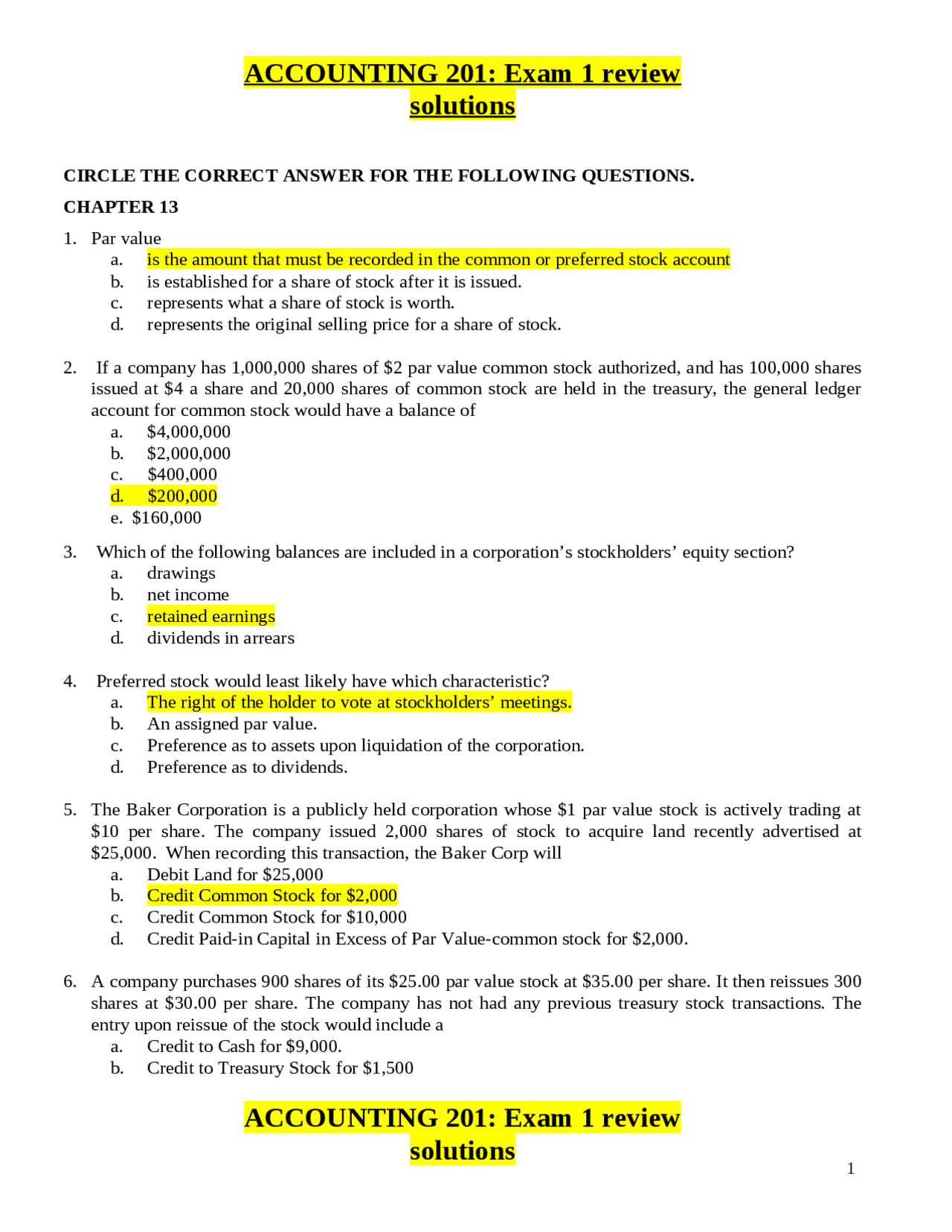 ACCOUNTING 201 Exam 1 review solutions 2022 with complete solution