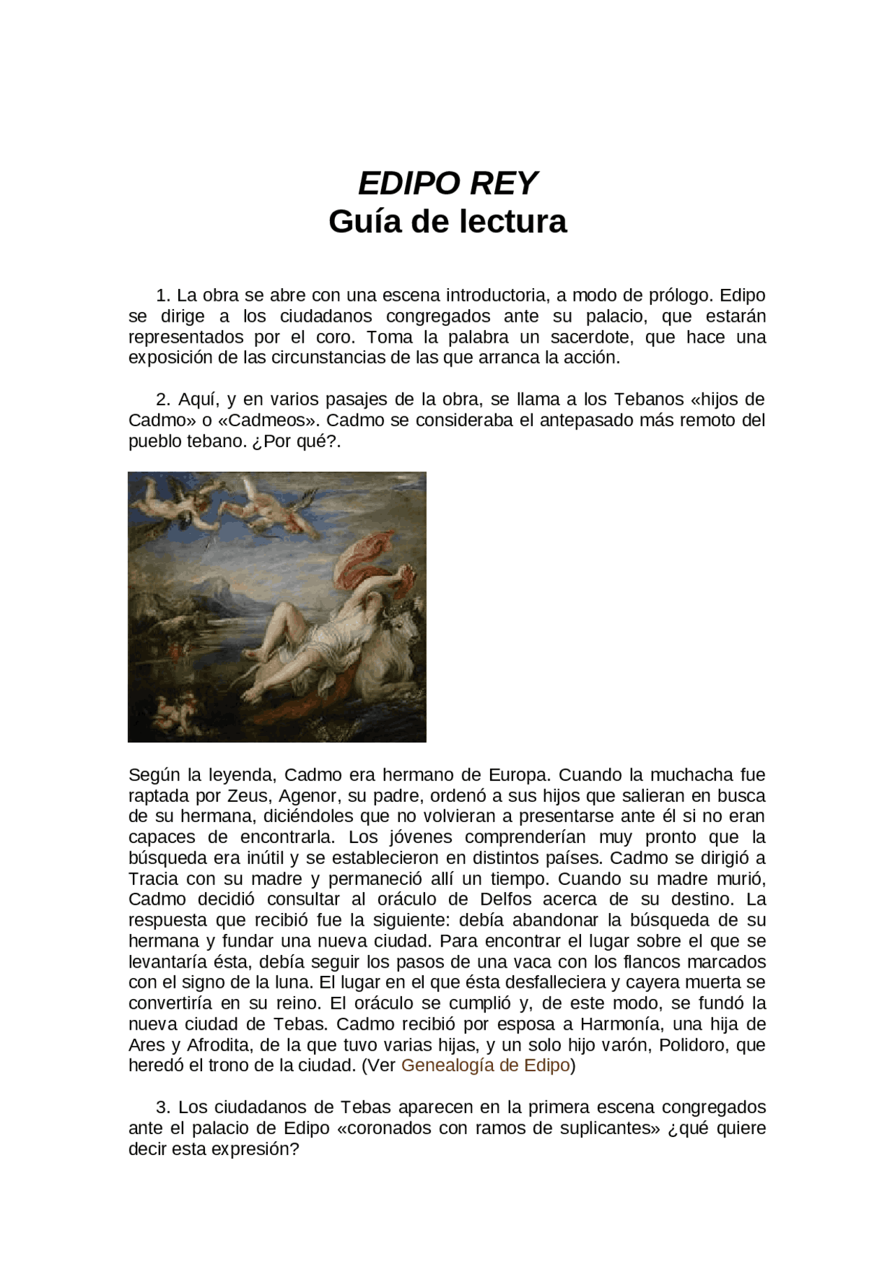 Edipo Rey. Guía de lectura. | Ejercicios de Literatura Universal | Docsity