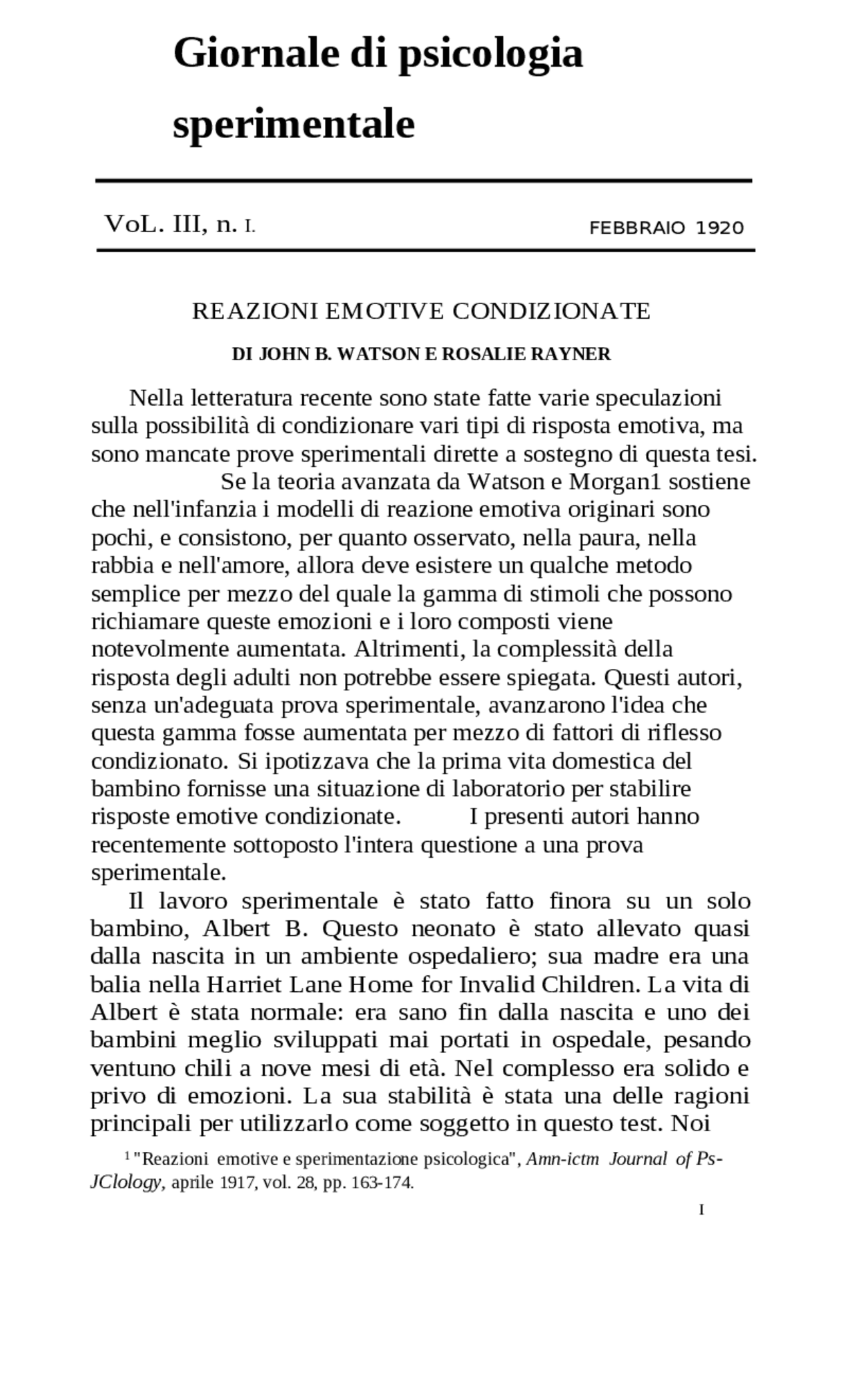 Traduzione amatoriale di watson e rayner Conditioned Emotional