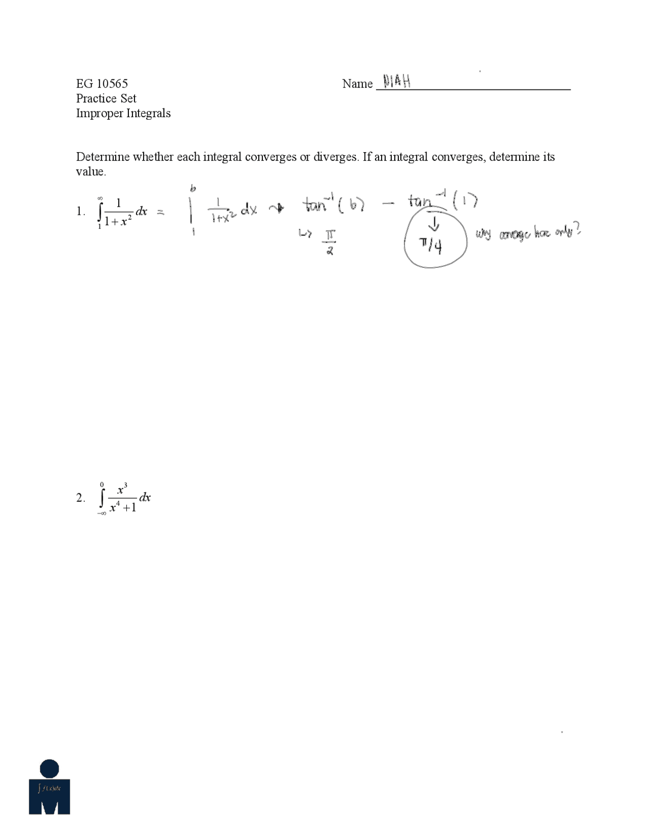 Integral Test Calc 2 Examples Integral test calc 2 | Exercises Calculus | Docsity