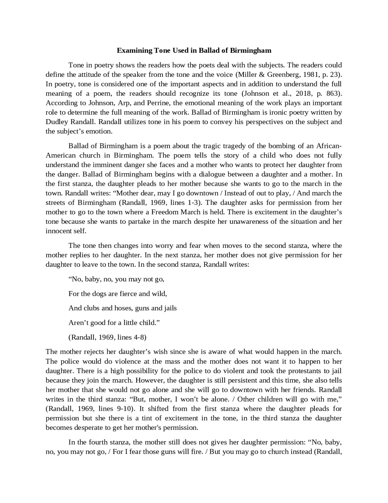 Formalism Analysis on Examining Tone in Ballad of Birmingham | High