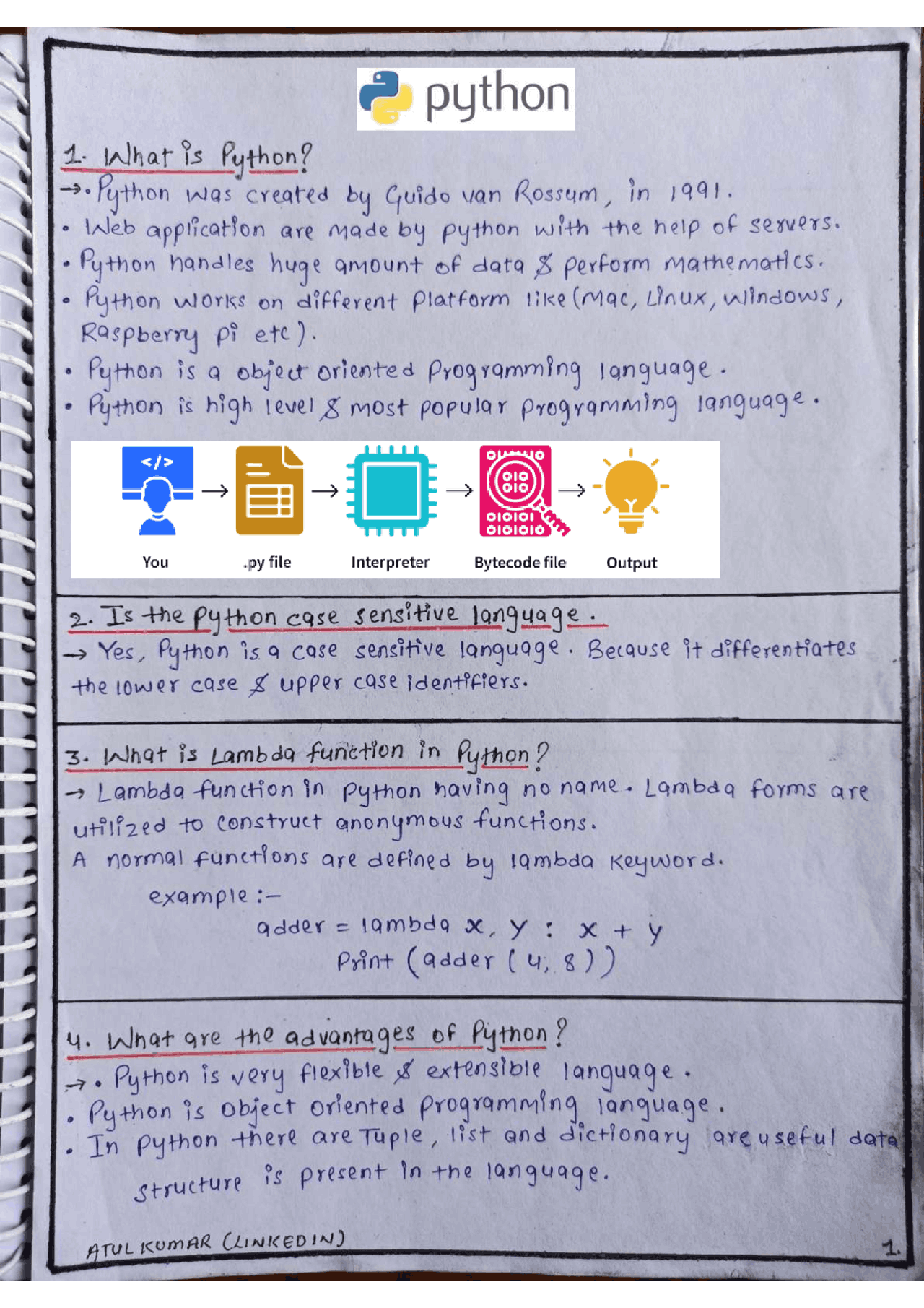 Python Handwritten Interview Questions and Answers | Study notes ...