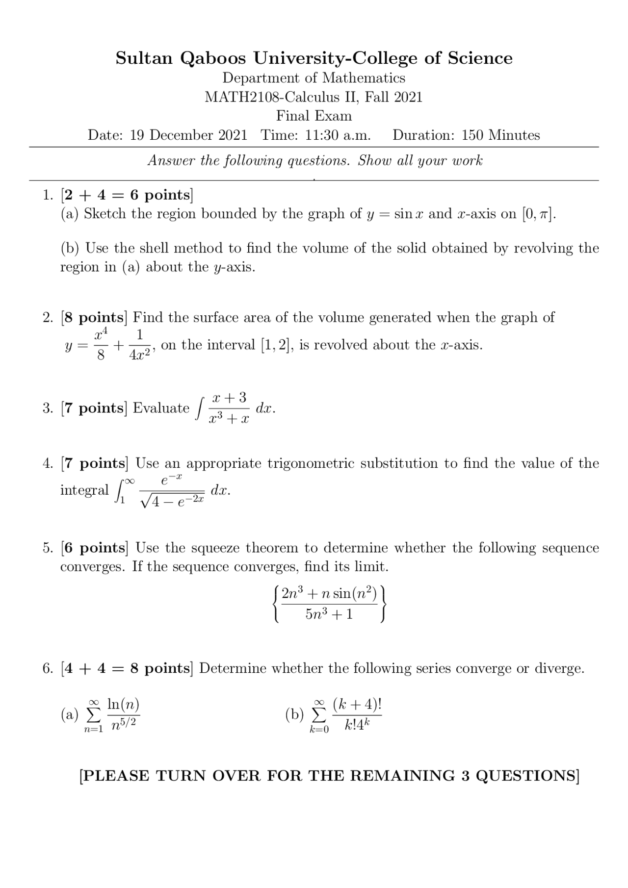 Exam paper and tutorial of calculus | Exams Calculus | Docsity