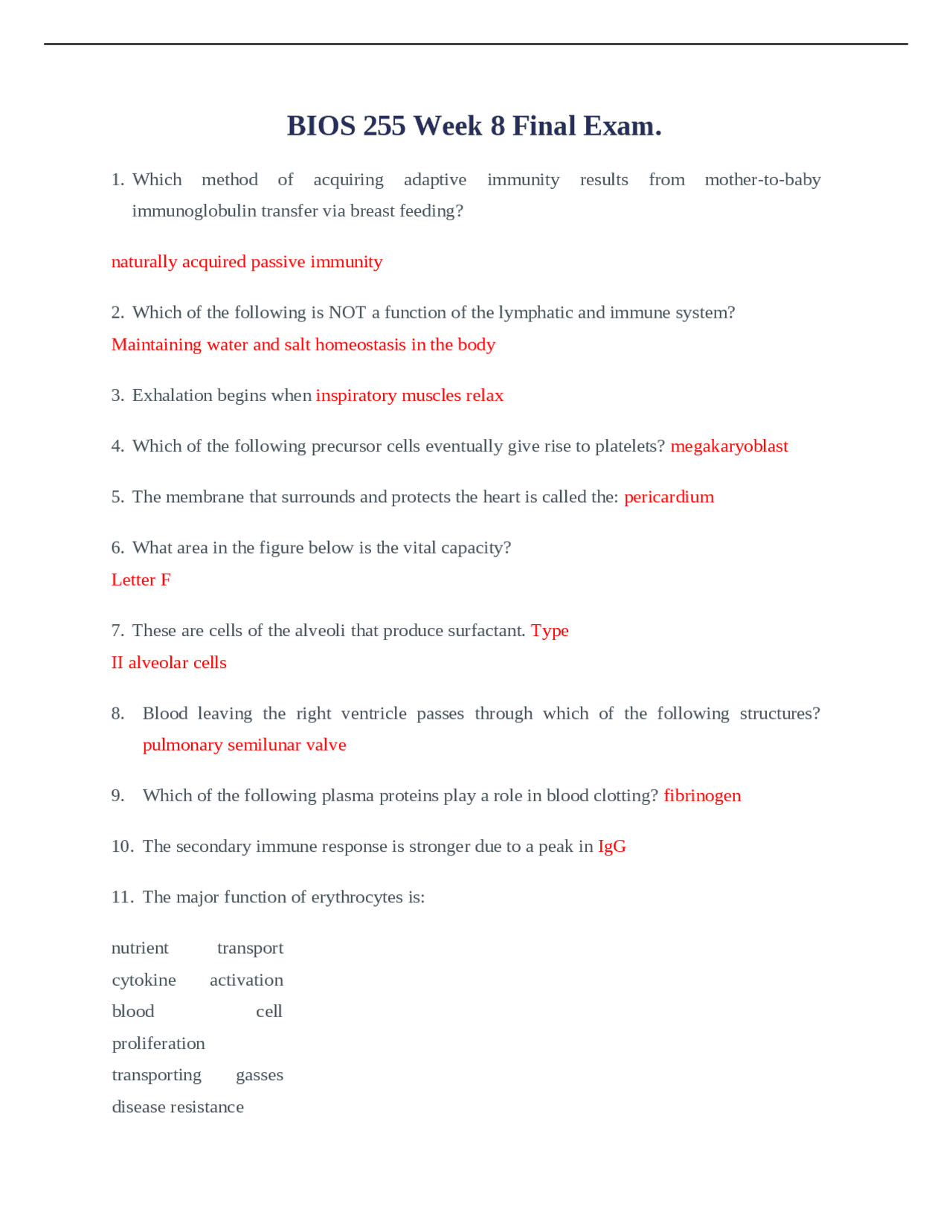 BIOS 255 Final Exam BIOS 255 Final Exam | Exams Biology | Docsity