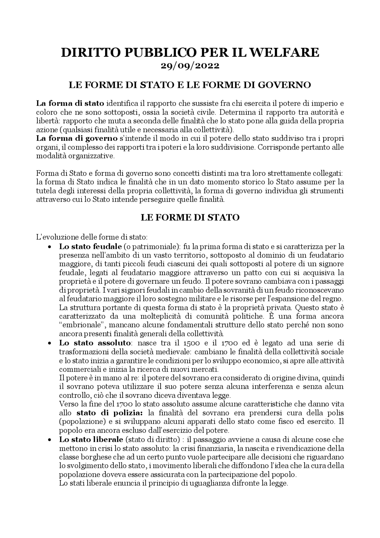 Le forme di stato e le forme di governo Appunti di Diritto Docsity