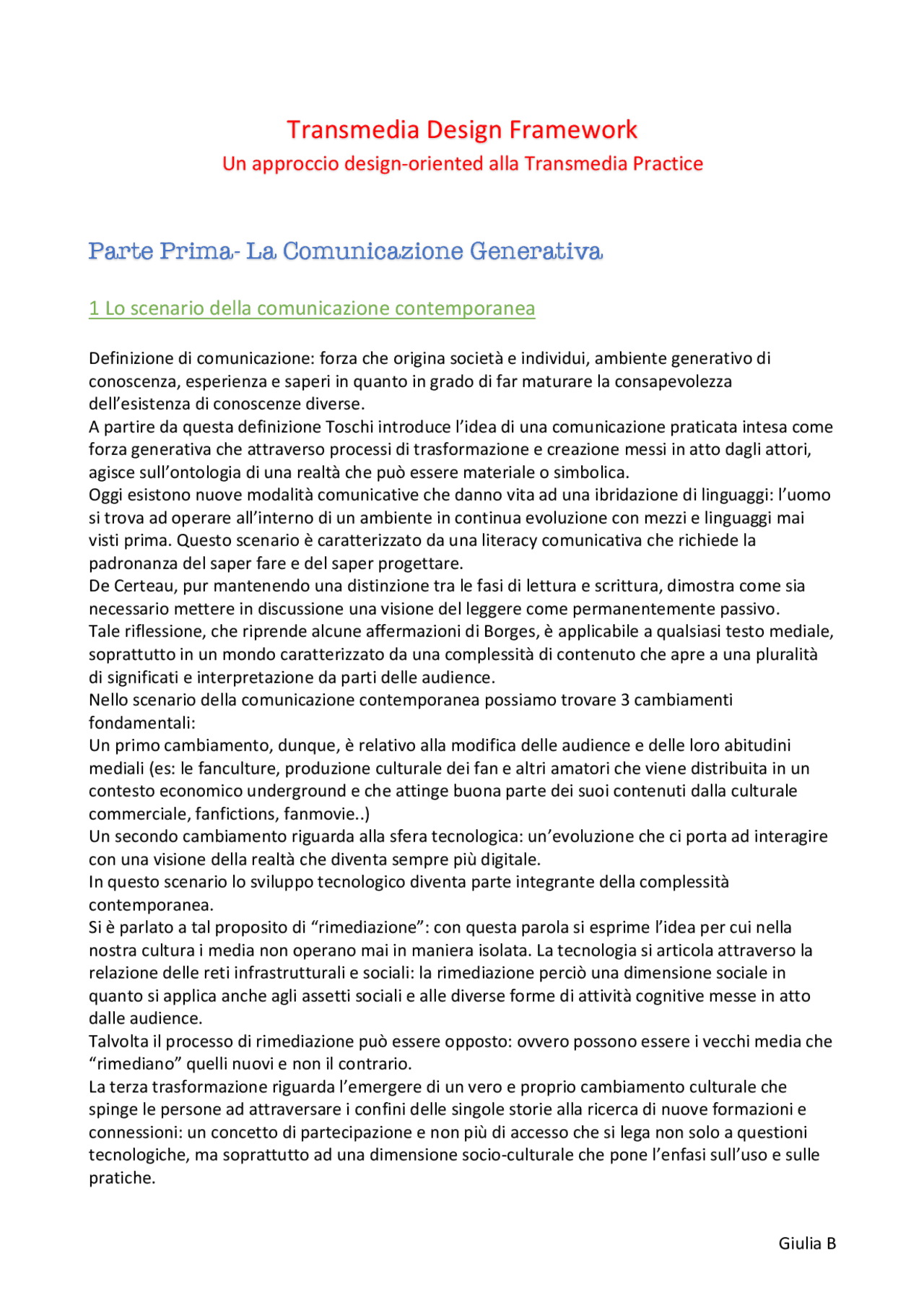 Riassunto parte 1,2,3,4 di Transmedia Design Framework | Sintesi del ...