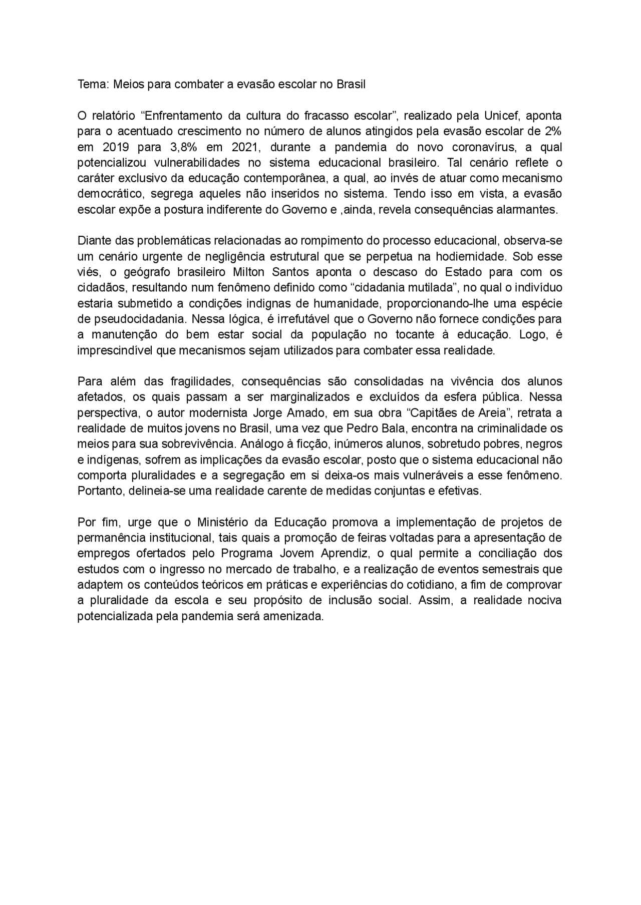 Redação Pronta Sobre Evasão Escolar - RETOEDU