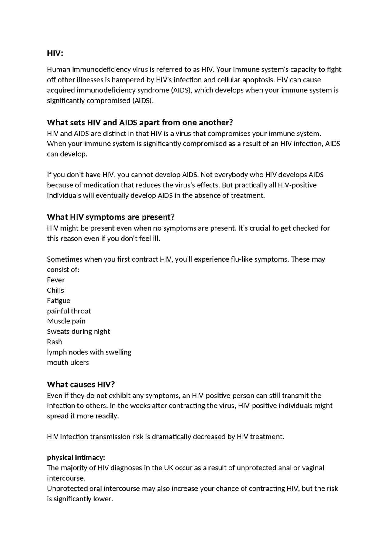 Hiv aids and it's effects | Cheat Sheet Biology | Docsity