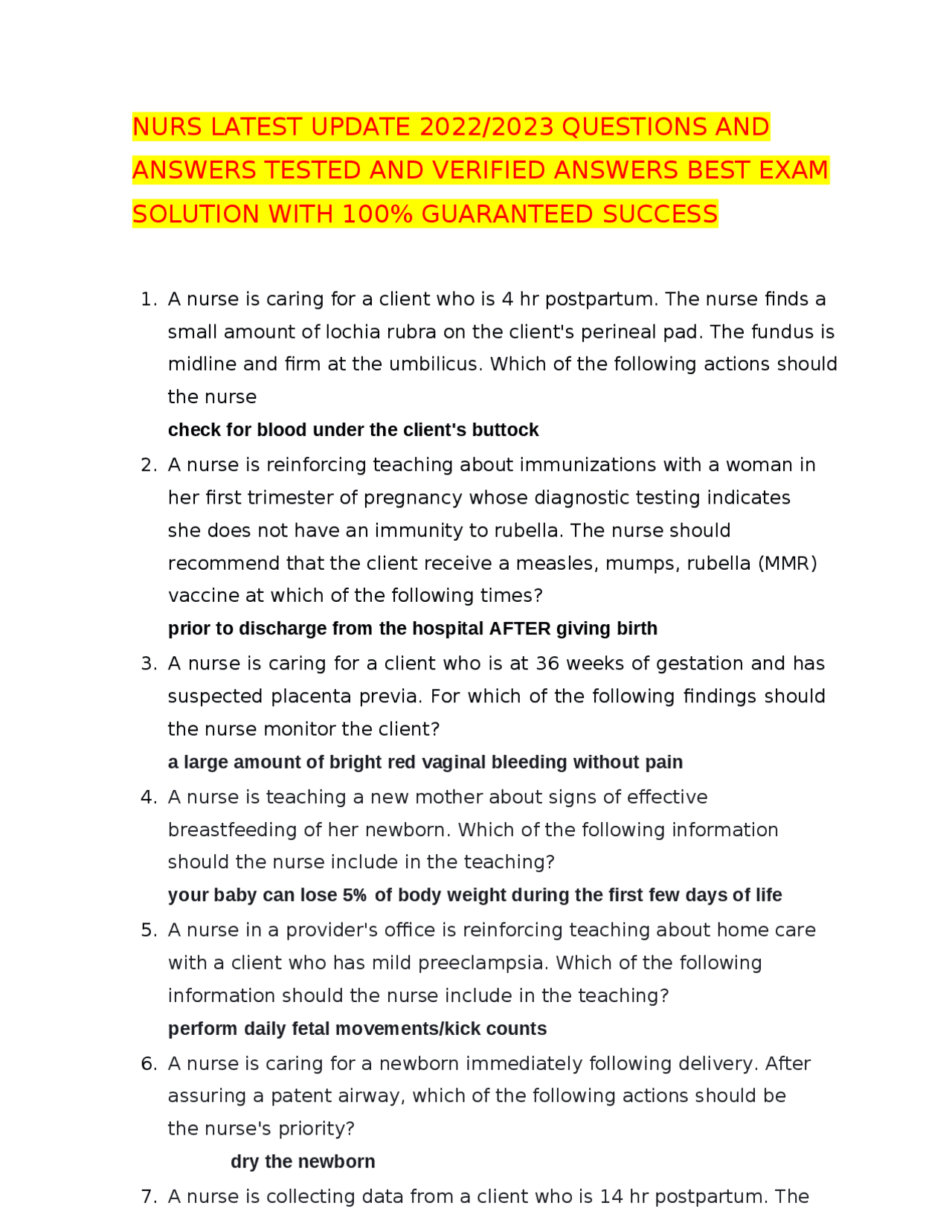 Nurs Latest Update 2022 2023 Questions And Answers Tested And Verified Answers Best Exam S Nurs Latest Update 2022 2023 Questions And Answers Tested And Verified Answers Best Exam S