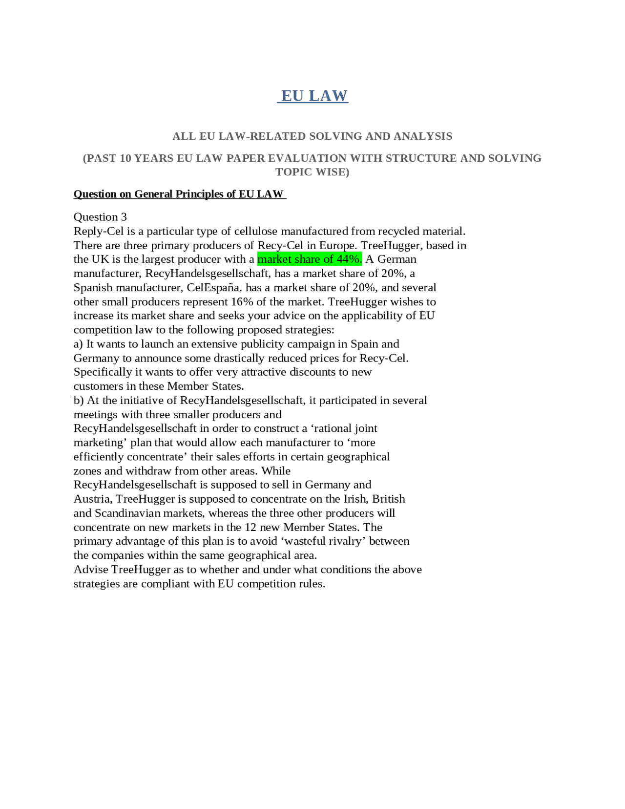 EU LAW QP SOLVING, SUMMARY AND STRUCTURE | UNIVERSITY OF LONDON ...