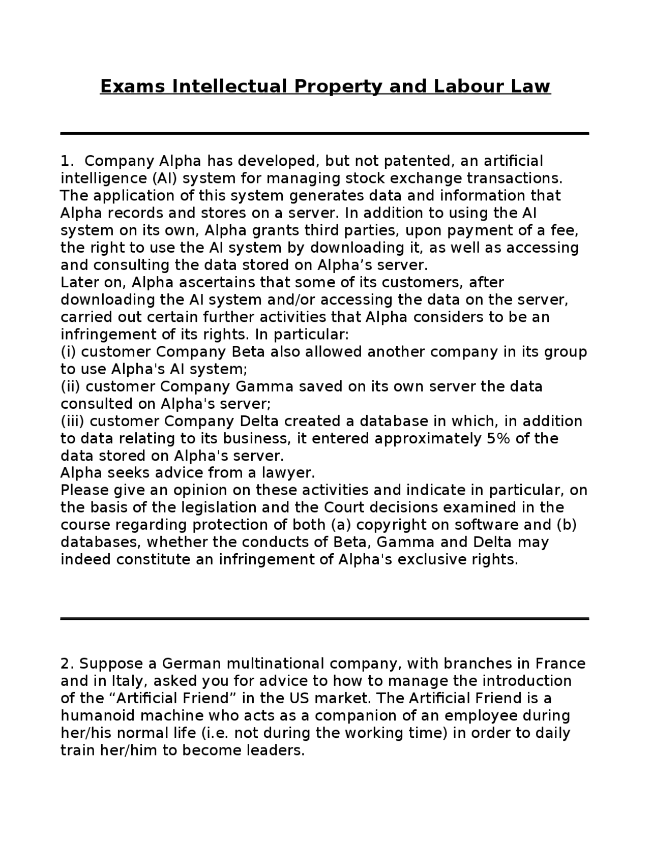 Intellectual Labour Temi d'esame Intellectual Property and labour law | Appunti di ...