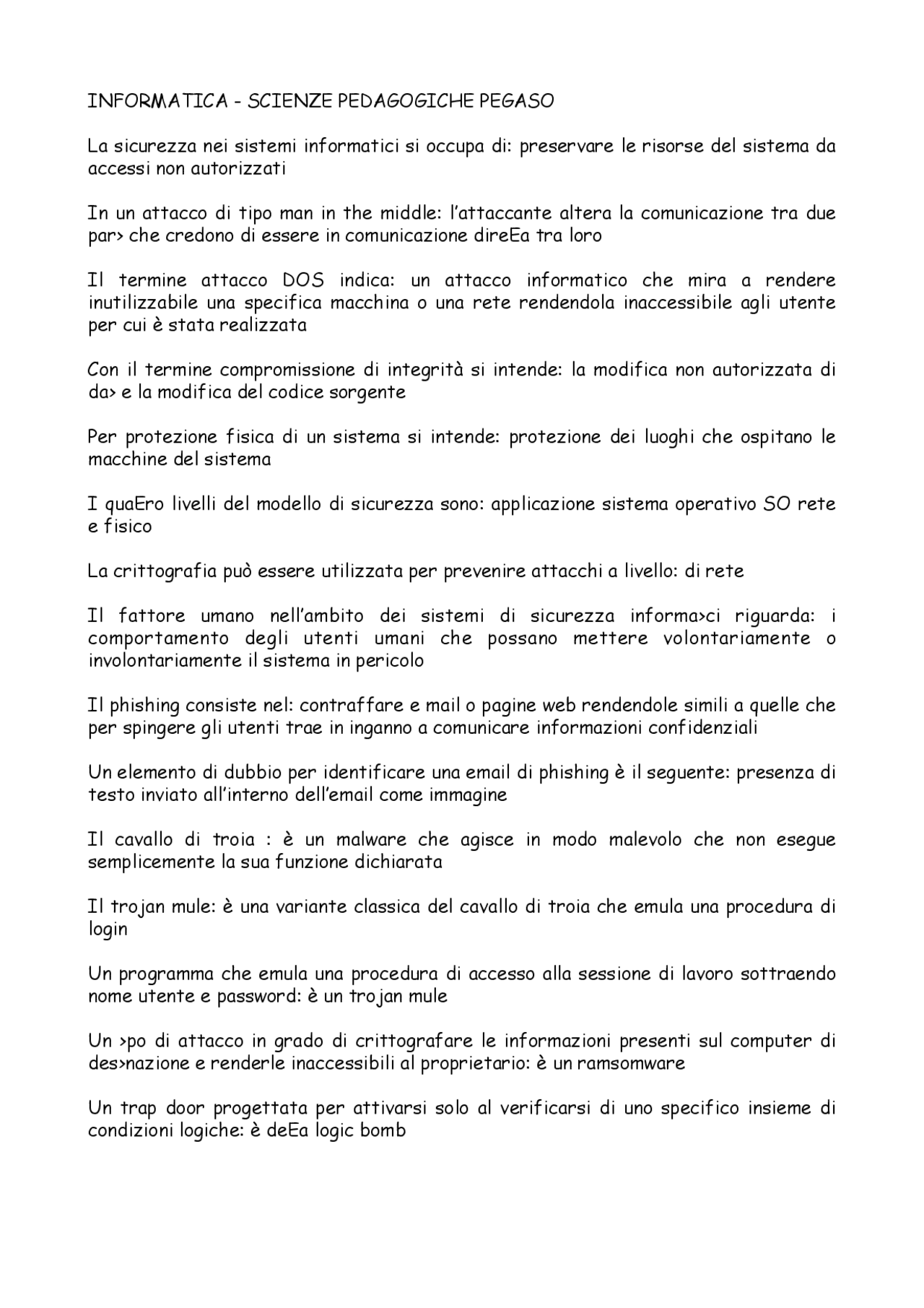 TEST INFORMATICA SCIENZE PEDAGOGICHE PEGASO | Prove d'esame di Elementi ...