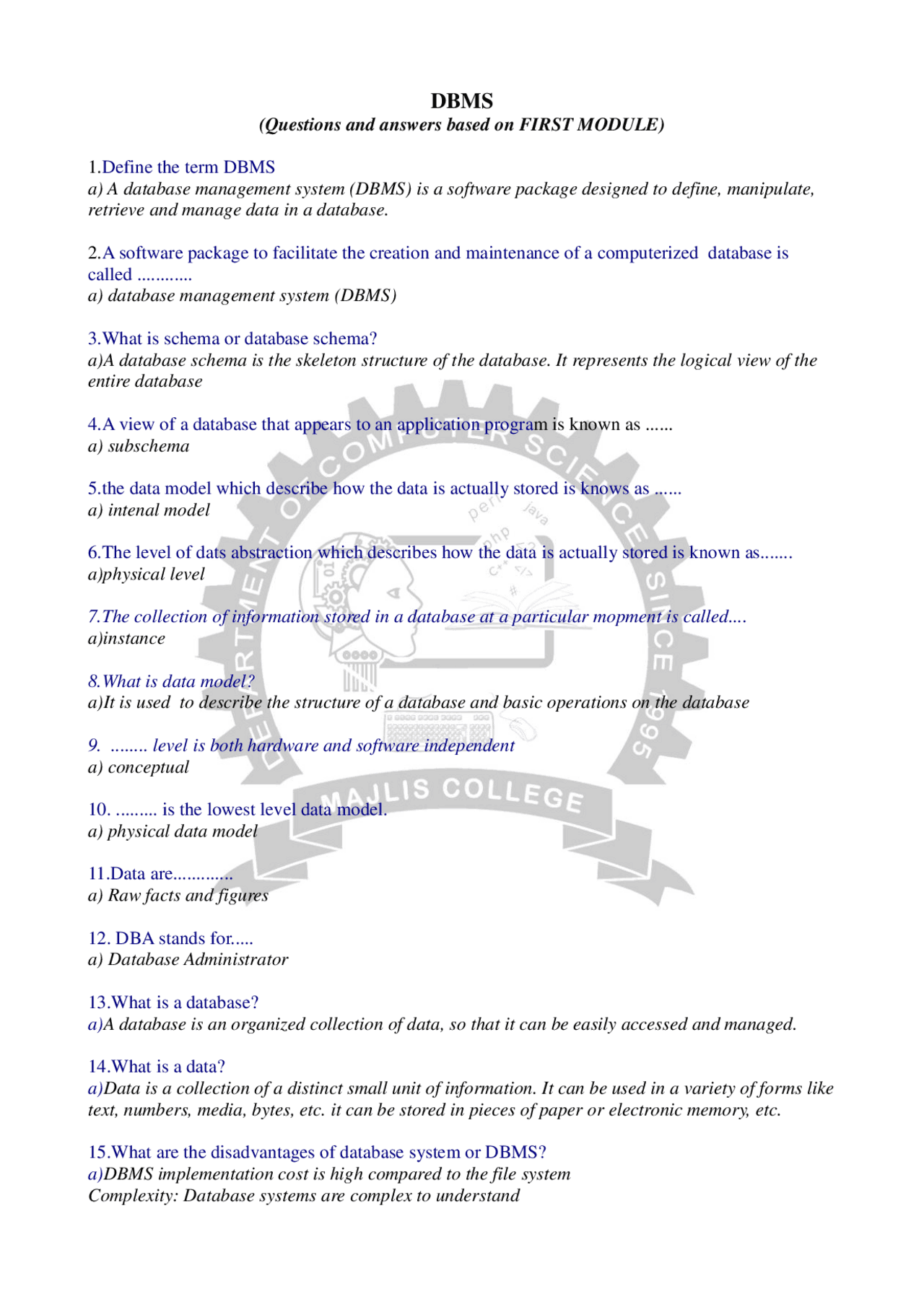 Database Management System notes. | Exercises Database Management ...