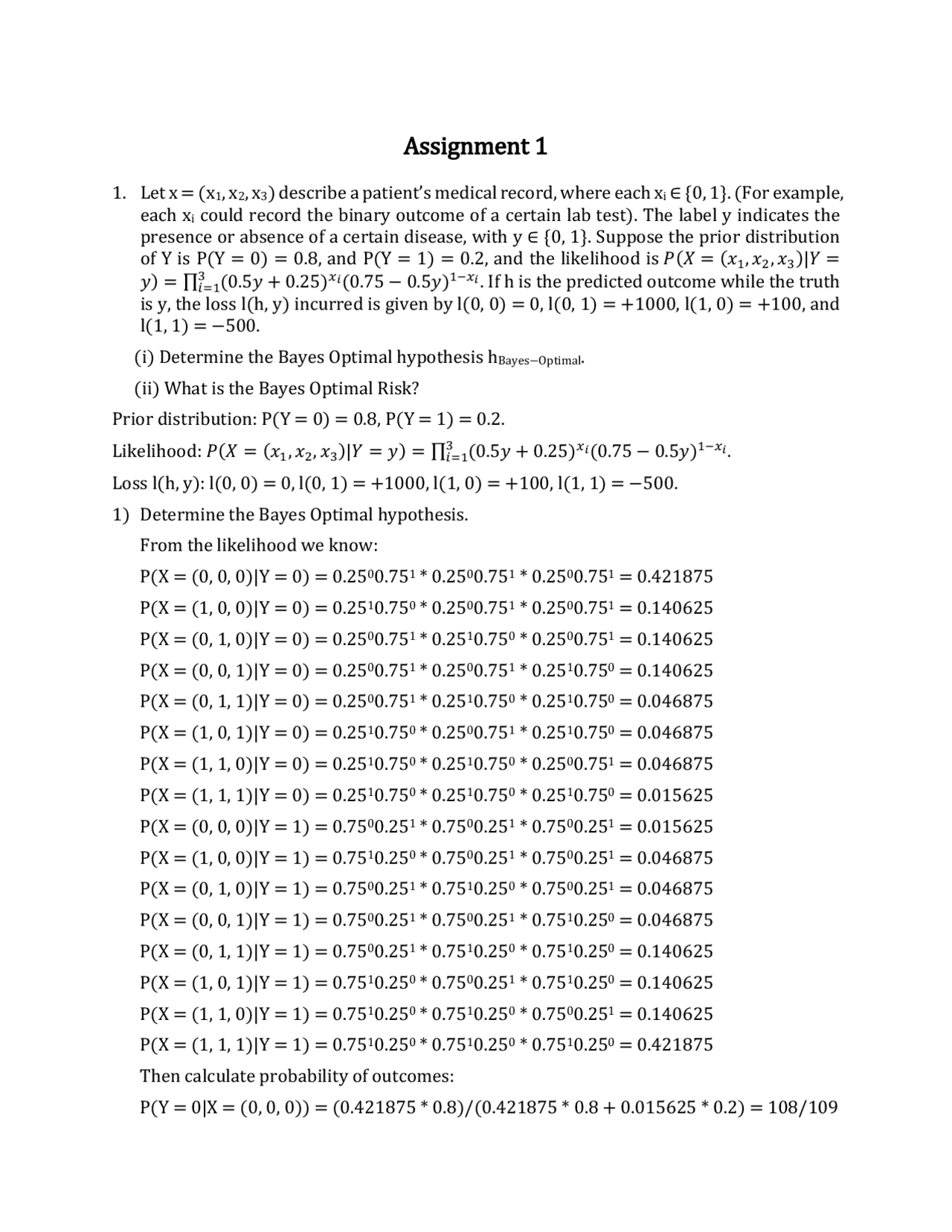 Assignment 1 of machine learning | Assignments Machine Learning | Docsity