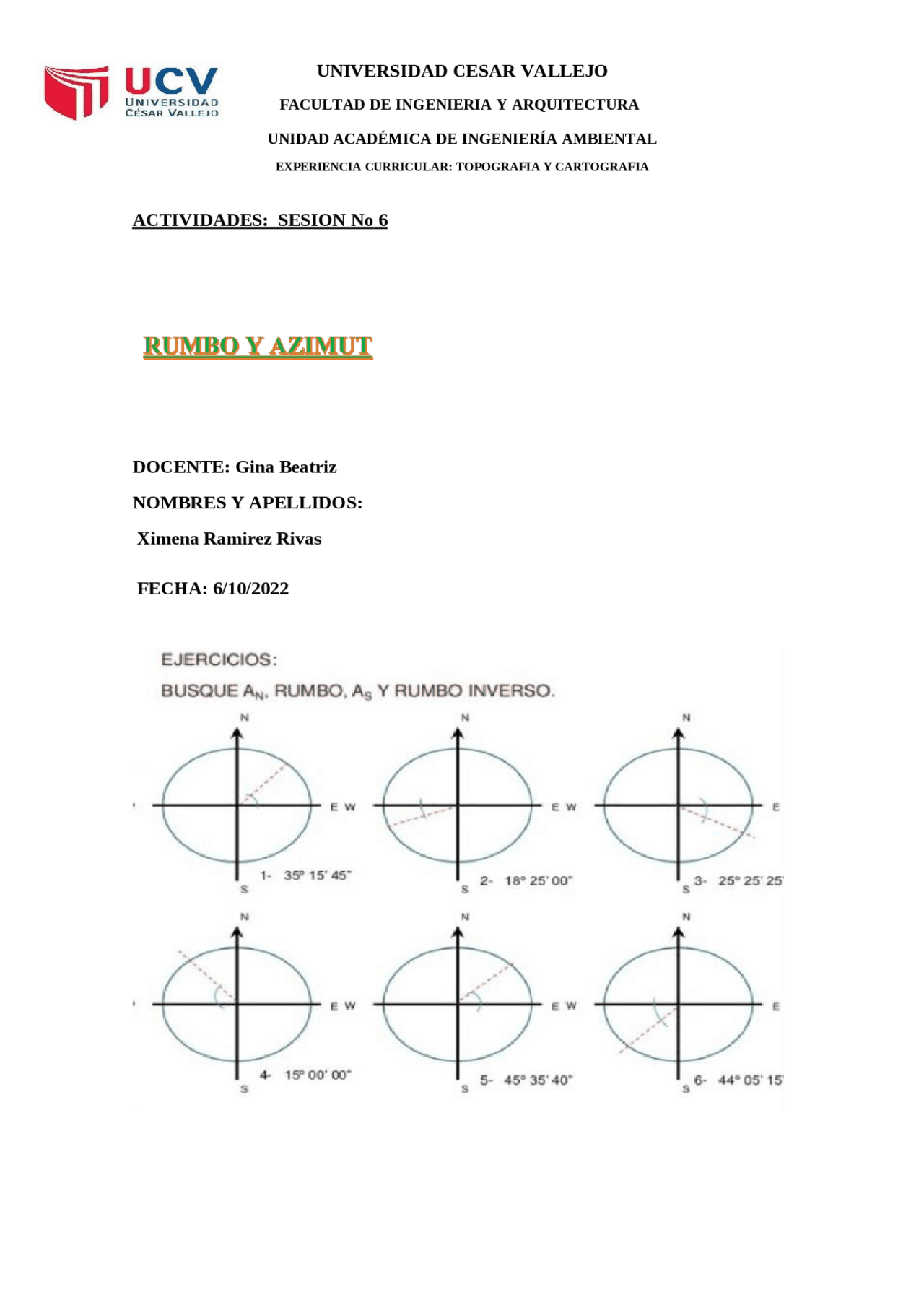 RUMBO Y AZIMUT EJERCICIOS | Ejercicios de Topografía | Docsity