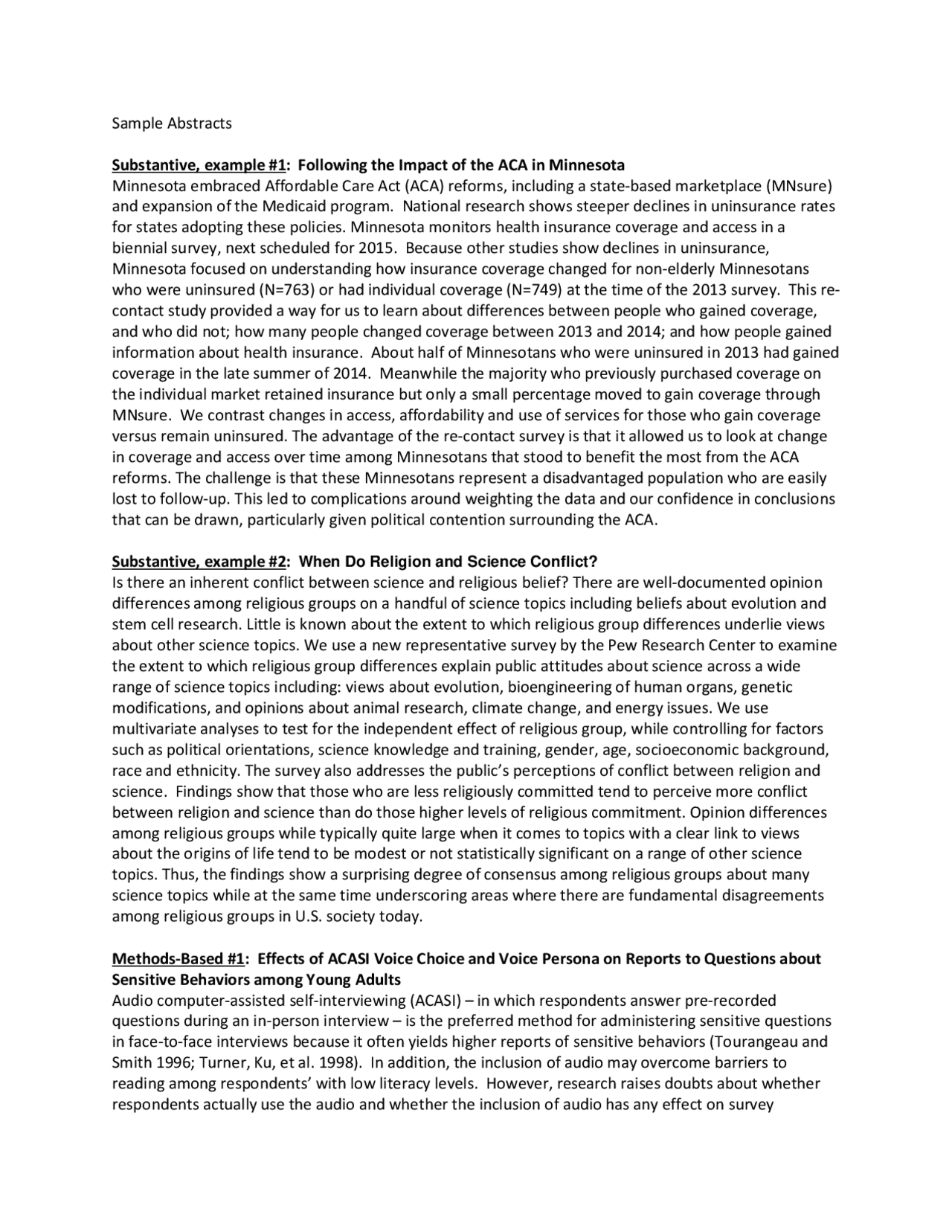 Sample Abstracts Substantive, example #1 | Study notes Religion | Docsity