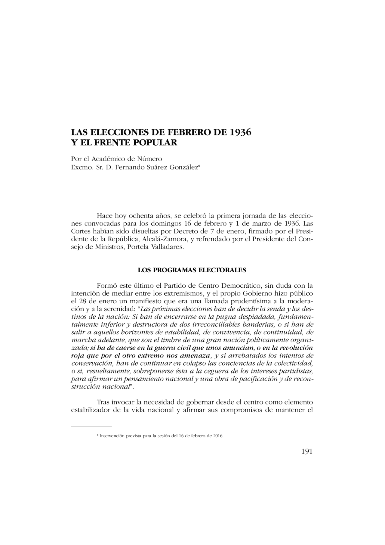LAS ELECCIONES DE FEBRERO DE 1936 Y EL FRENTE Exámenes de