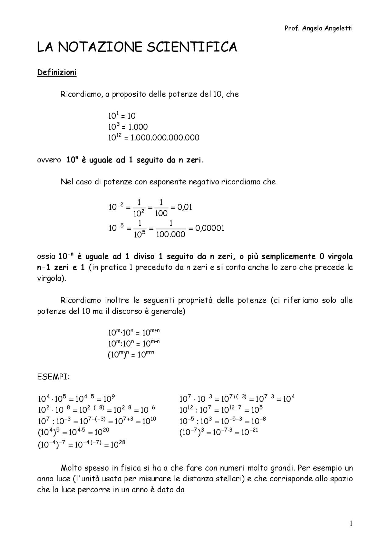 Notazione scientifica | Schemi e mappe concettuali di Matematica | Docsity