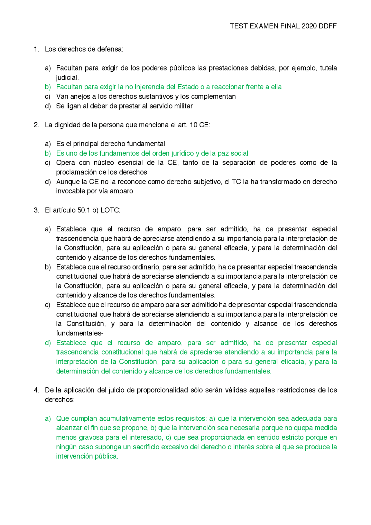 Examen Final parte test resuelto DDFF | Exámenes de Derecho | Docsity