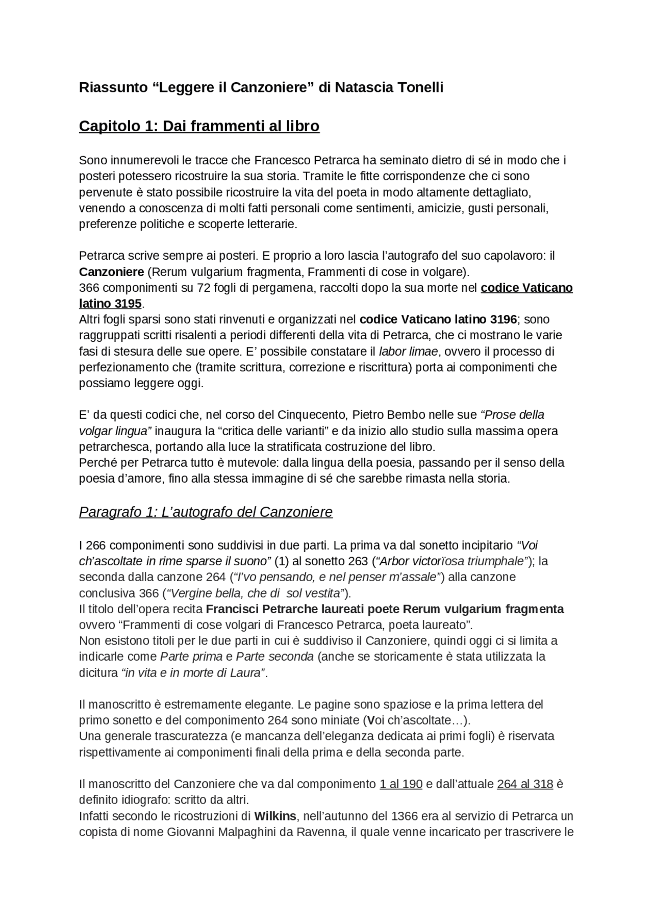 Riassunto leggere il canzoniere natascia tonelli | Sintesi ...