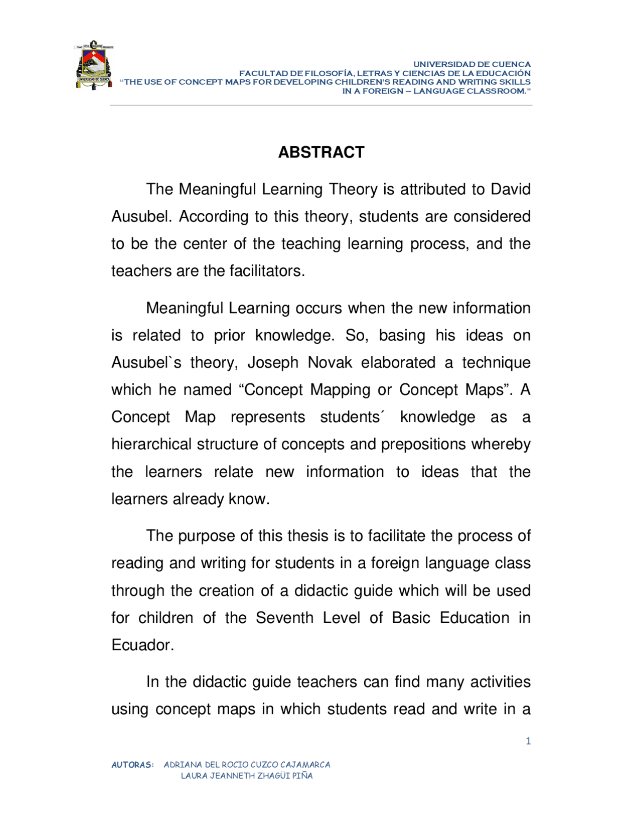 Abstract Learning And Development ABSTRACT The Meaningful Learning Theory is attributed to ... | Apuntes ...