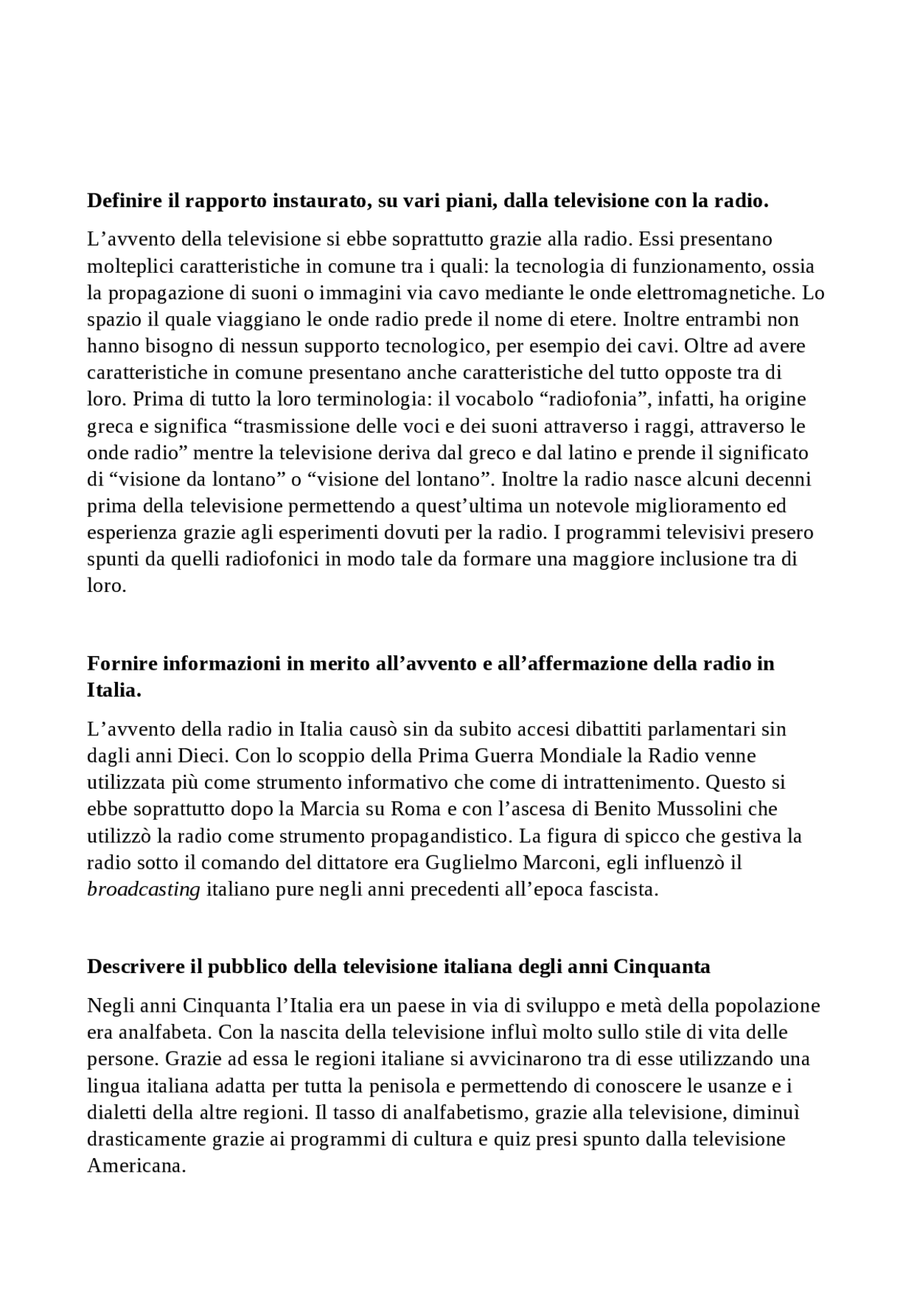 Paniere Storia Della Televisione Panieri Di Storia Moderna Docsity