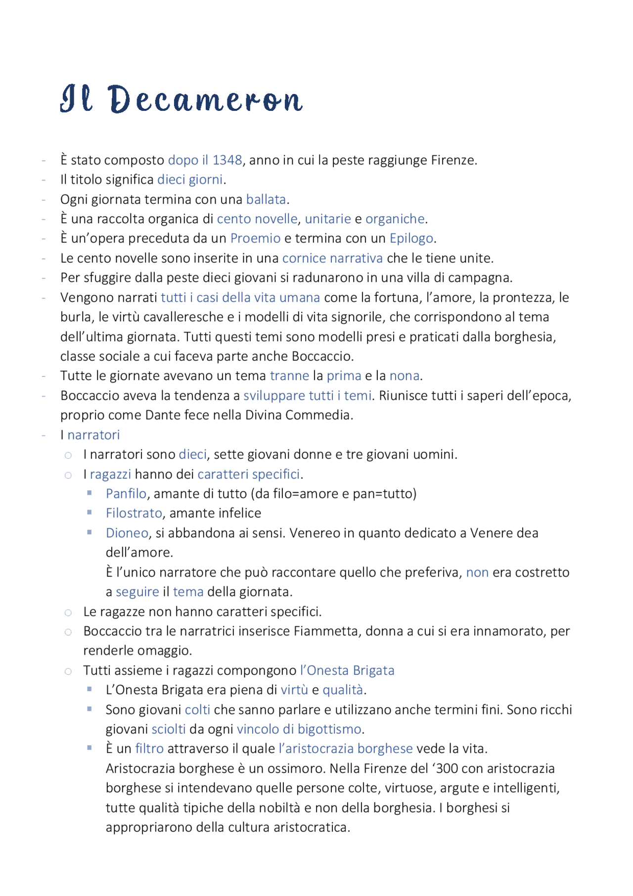 Il Decameron Giovanni Boccaccio Appunti di Italiano Docsity