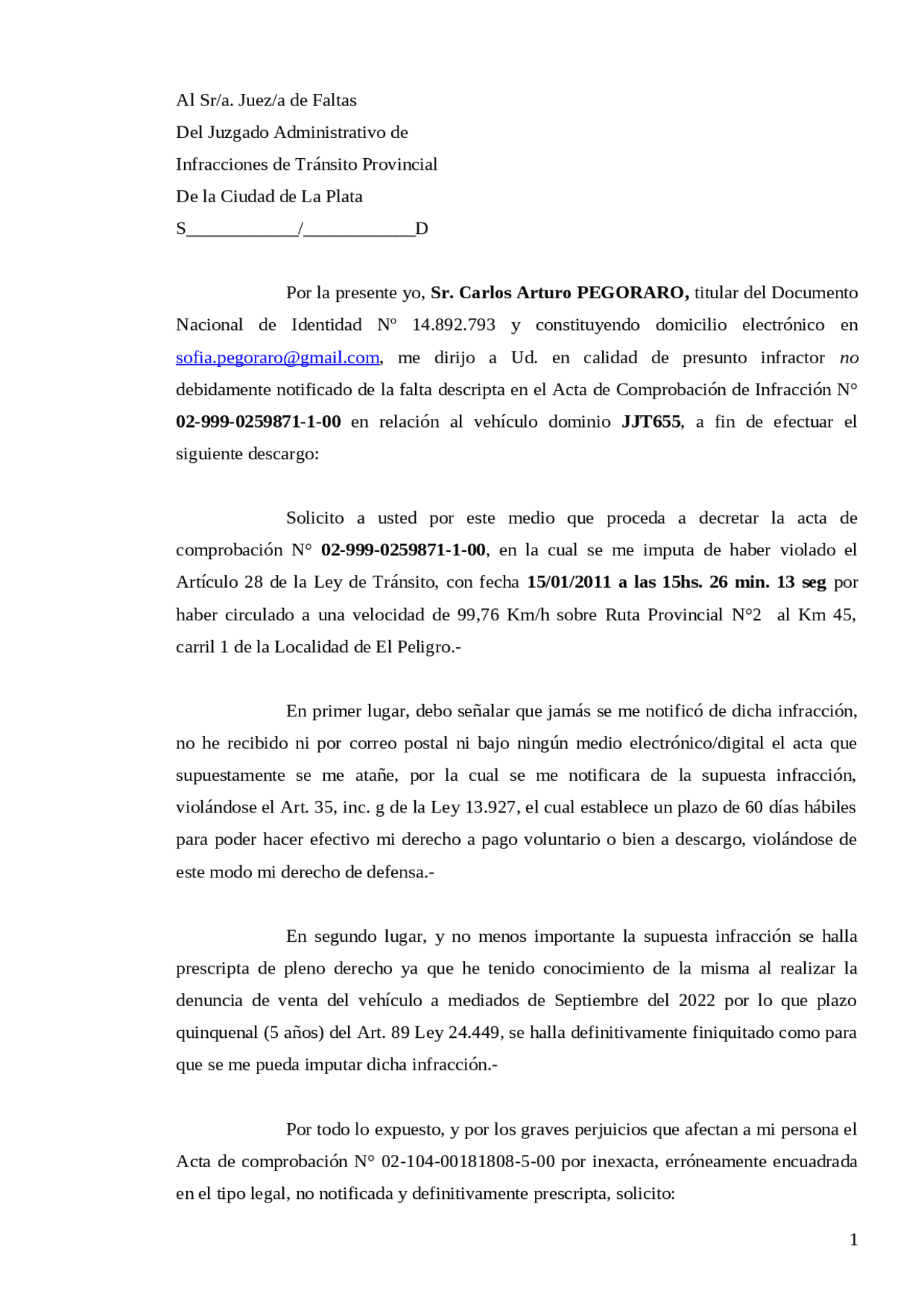 DESCARGO ADMINISTRATIVO | Apuntes de Derecho Administrativo | Docsity