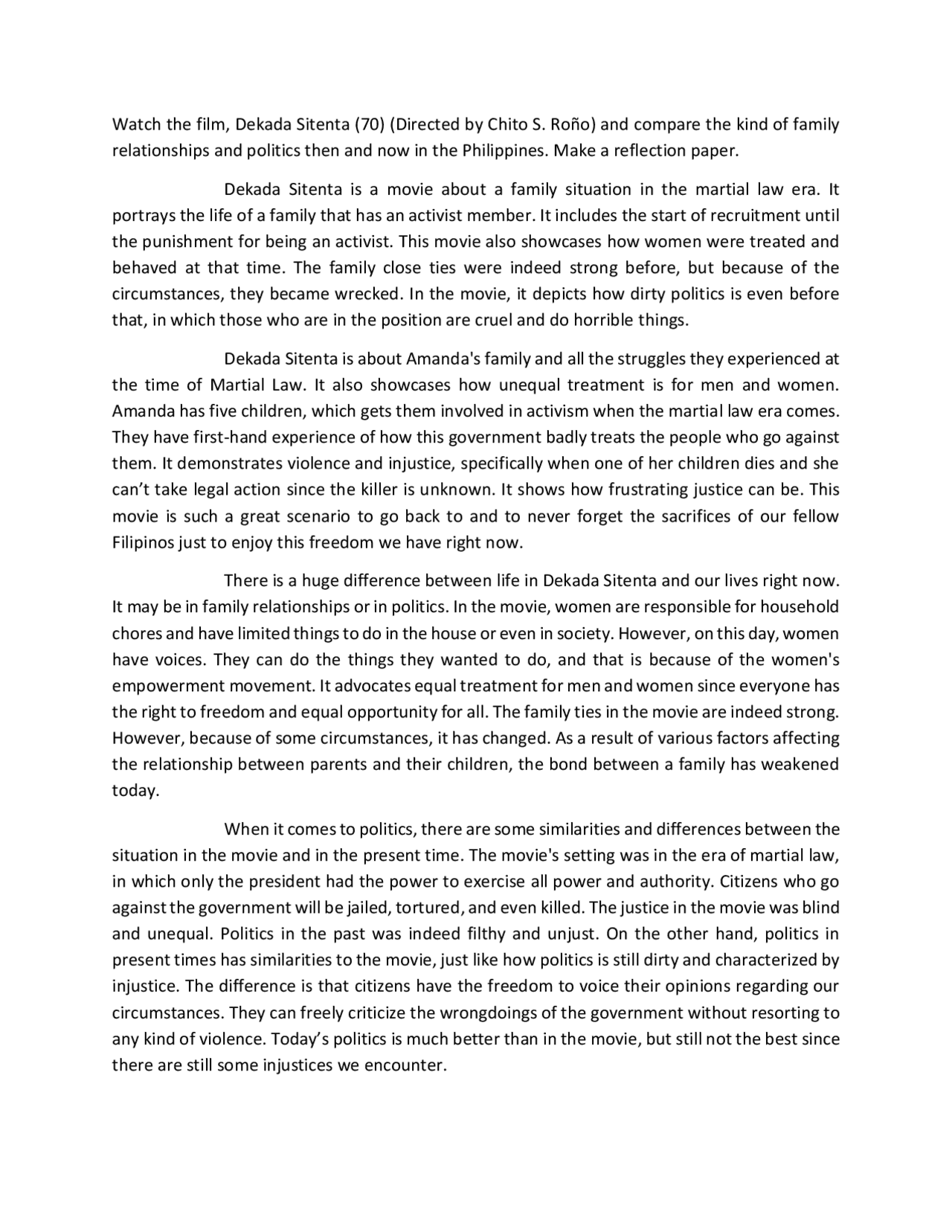 Reflection Paper about the film