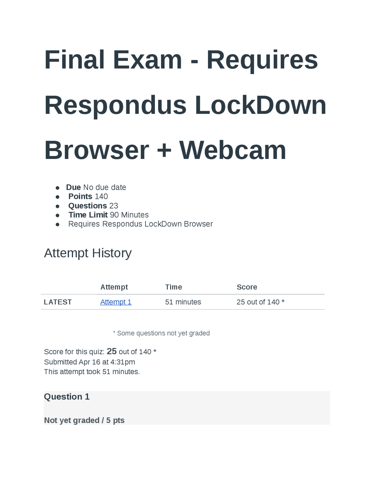 A&P 1 101 Final Exam Requires Respondus LockDown Browser + cam