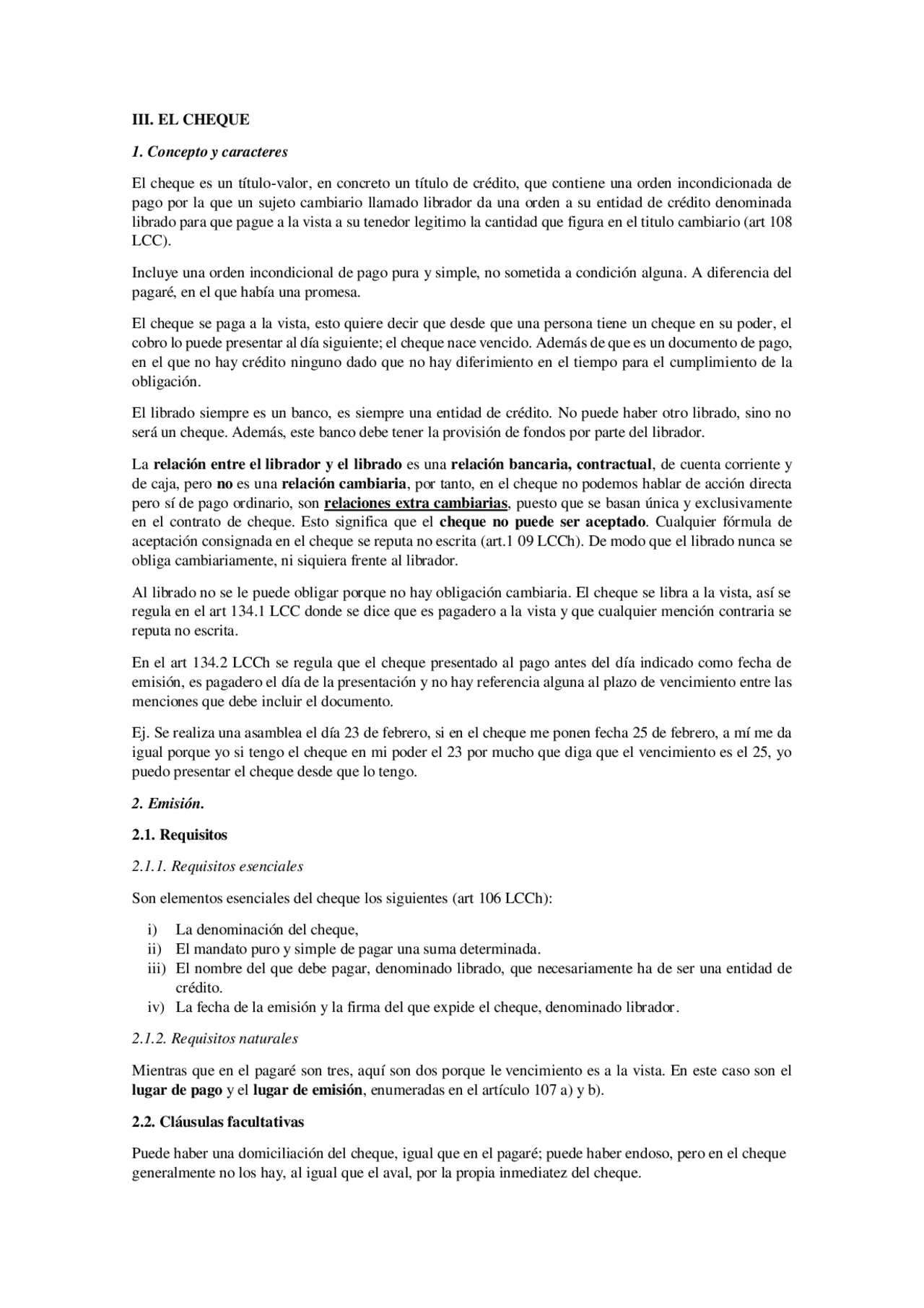 Tema EL CHEQUE Derecho Mercantil II | Apuntes de Derecho Mercantil ...