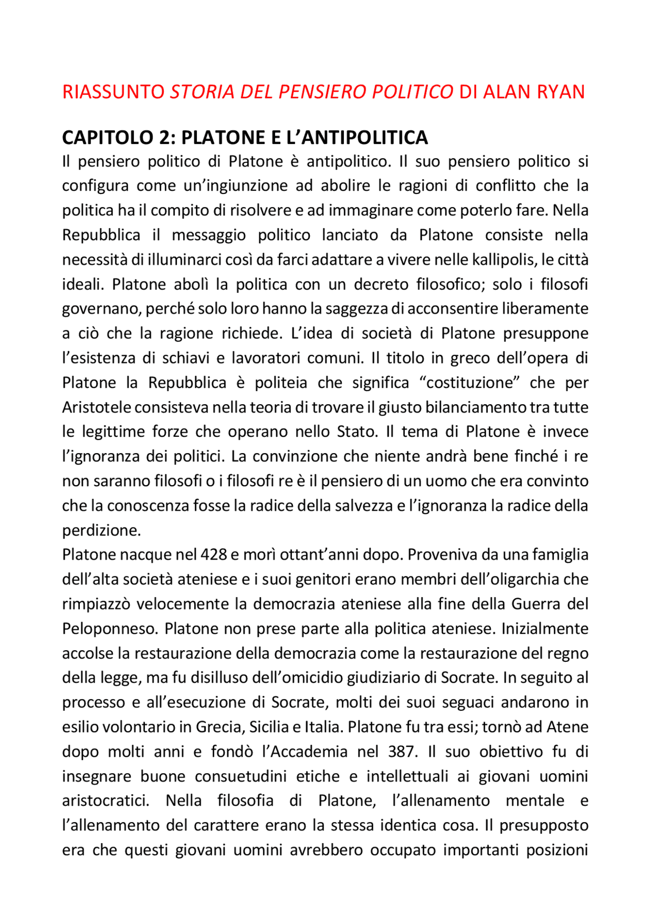 APPUNTI MANUALE ALAN RYAN | Appunti di Storia Del Pensiero Politico ...