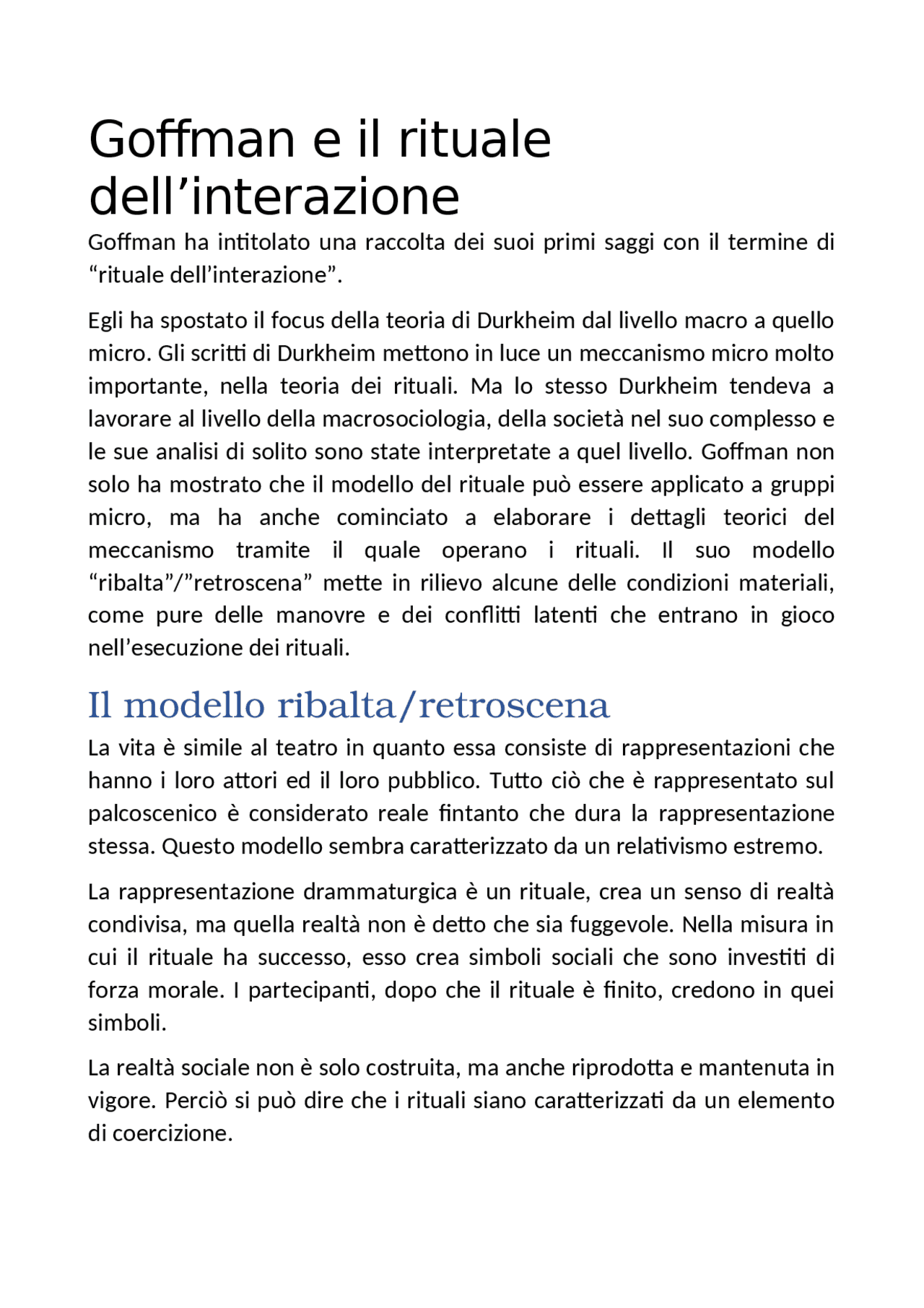 Interaction Ritual Goffman Goffman e il rituale dell'interazione | Summaries Sociology | Docsity