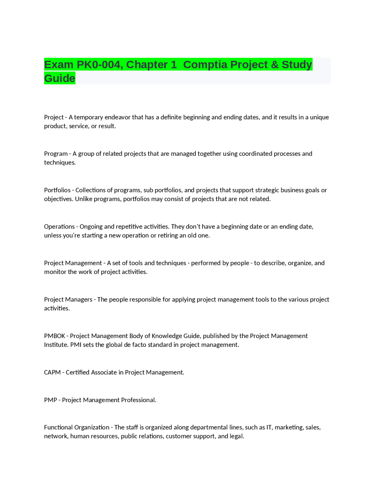 Exam PK0 004 Chapter 1 Comptia Project Study Guide Exams Computer