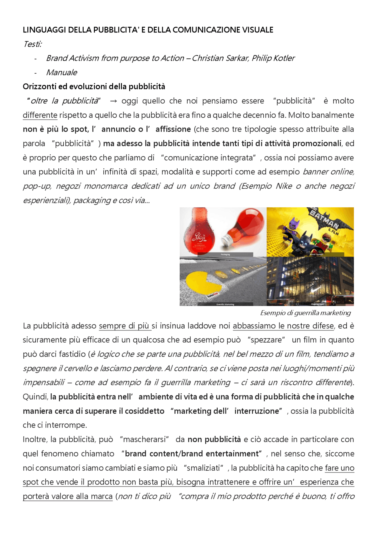 Linguaggi della Pubblicità e Comunicazione Visuale Appunti di