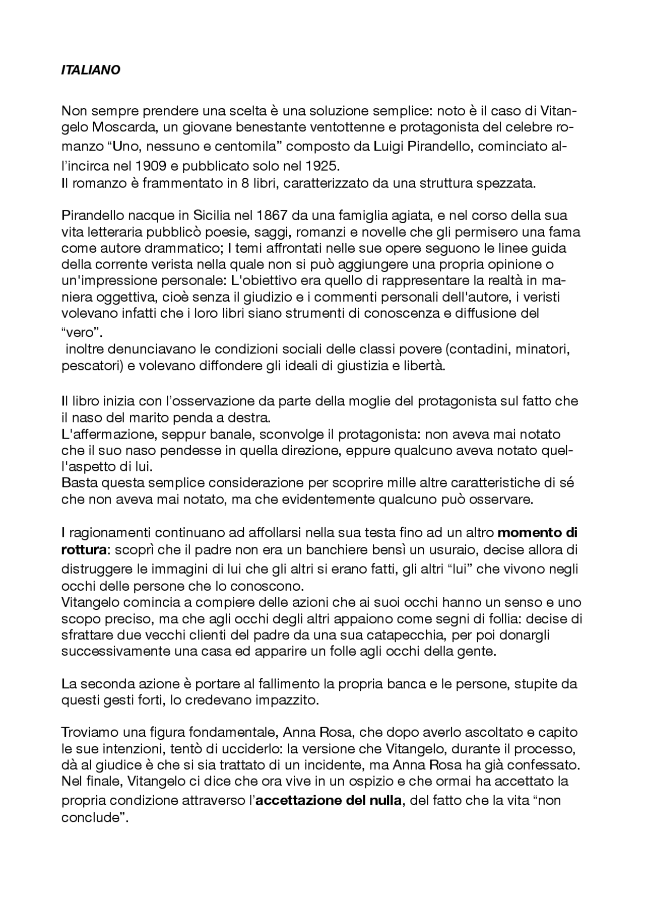Pirandello Uno, nessuno e centomila Schemi e mappe concettuali di