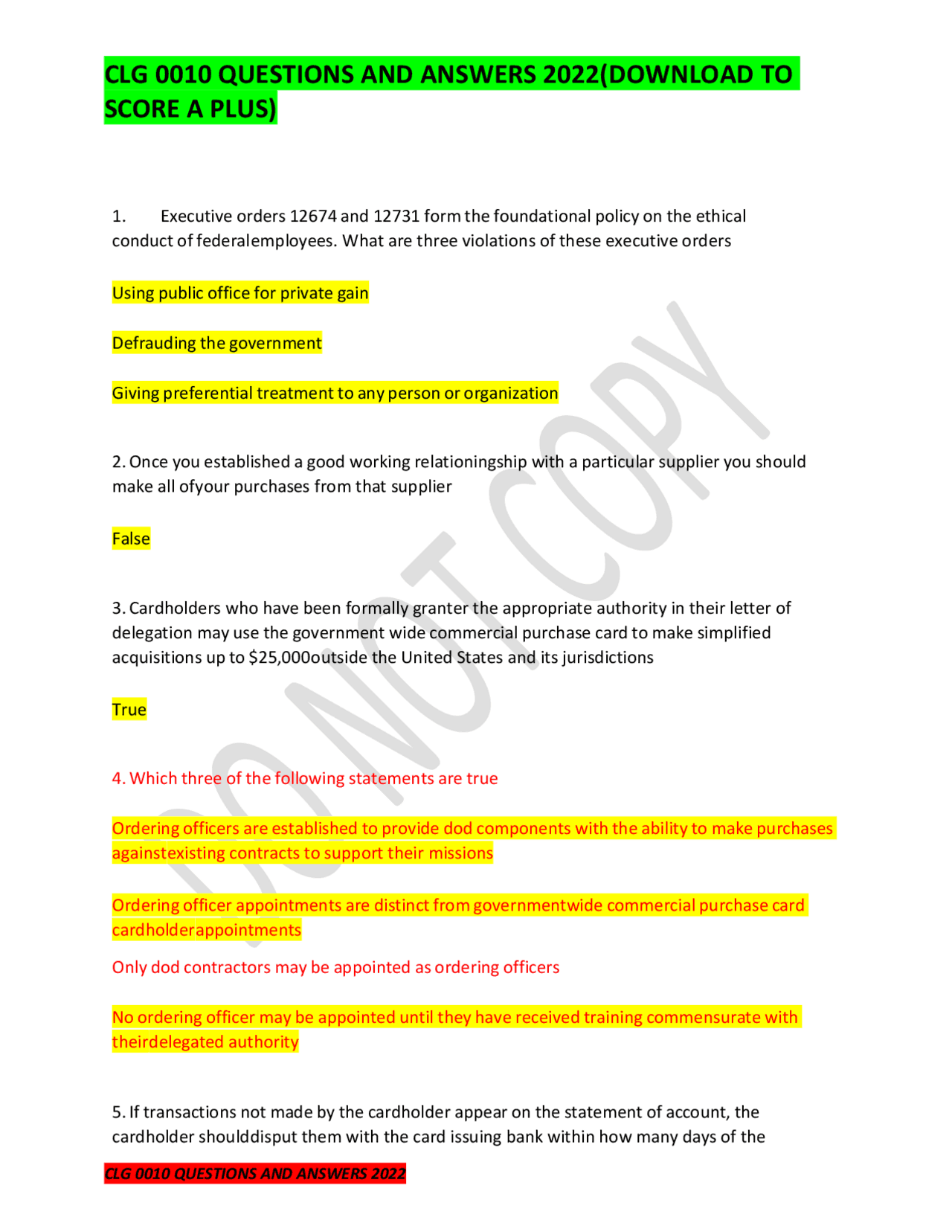 CLG 0010 QUESTIONS AND ANSWERS 2022/Verified quiz and answers | Exams ...