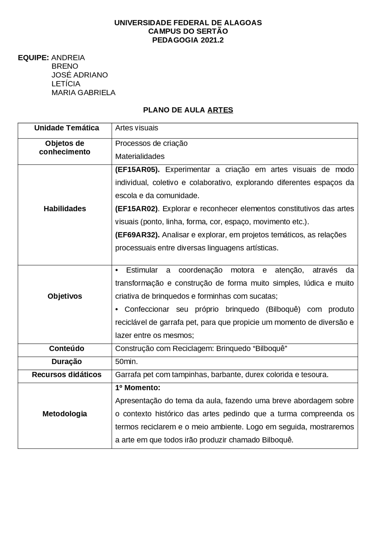 Plano De Aula Em Artes - FDPLEARN