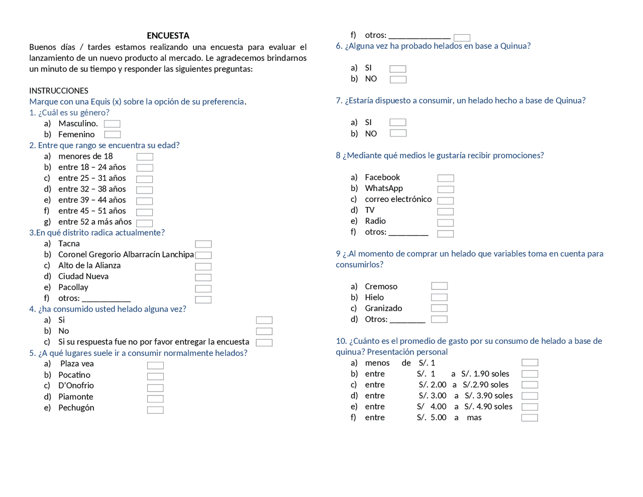 Modelo de encuesta a aplicar para lanzar un nuevo producto | Resúmenes