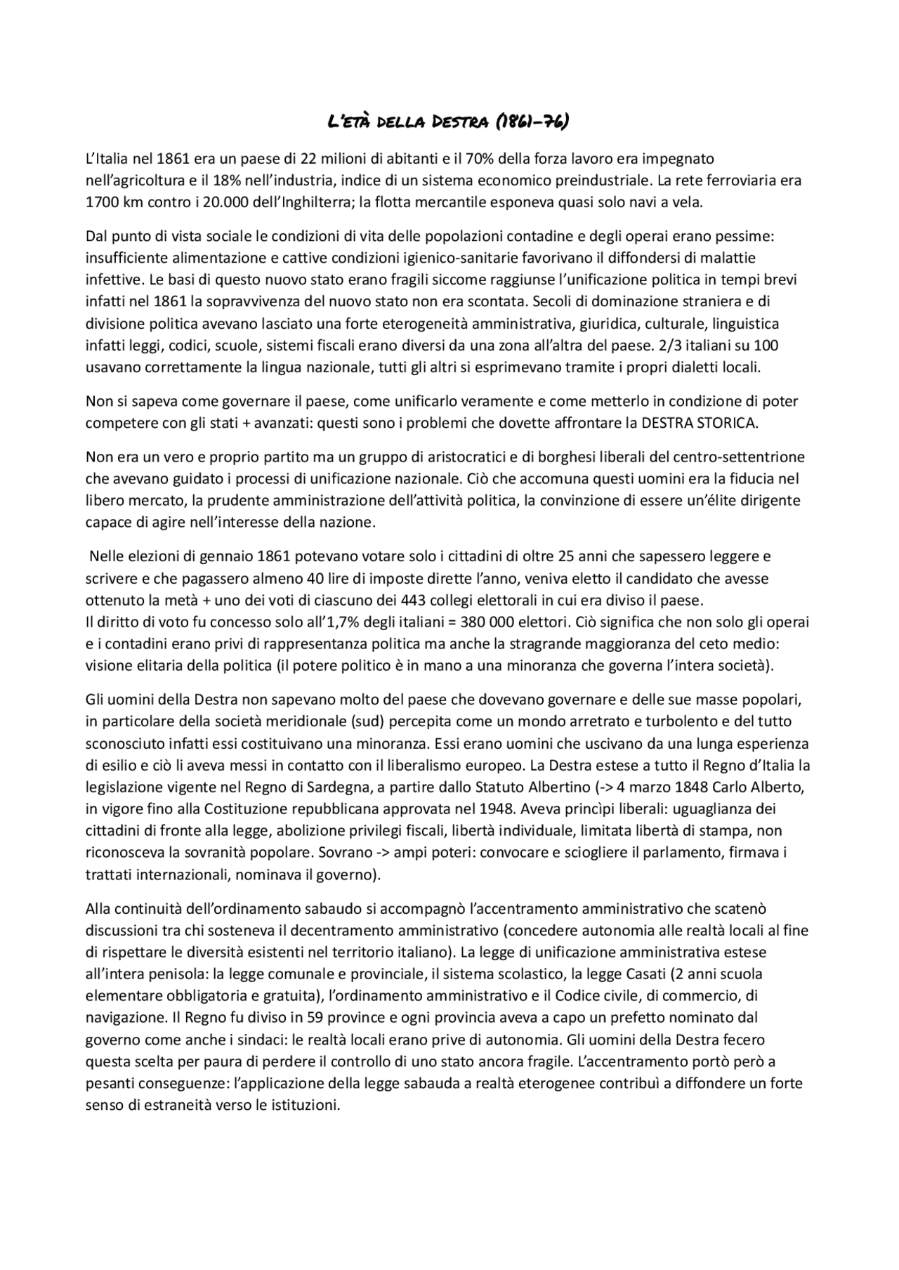 Destra e sinistra storica Sintesi del corso di Storia Docsity