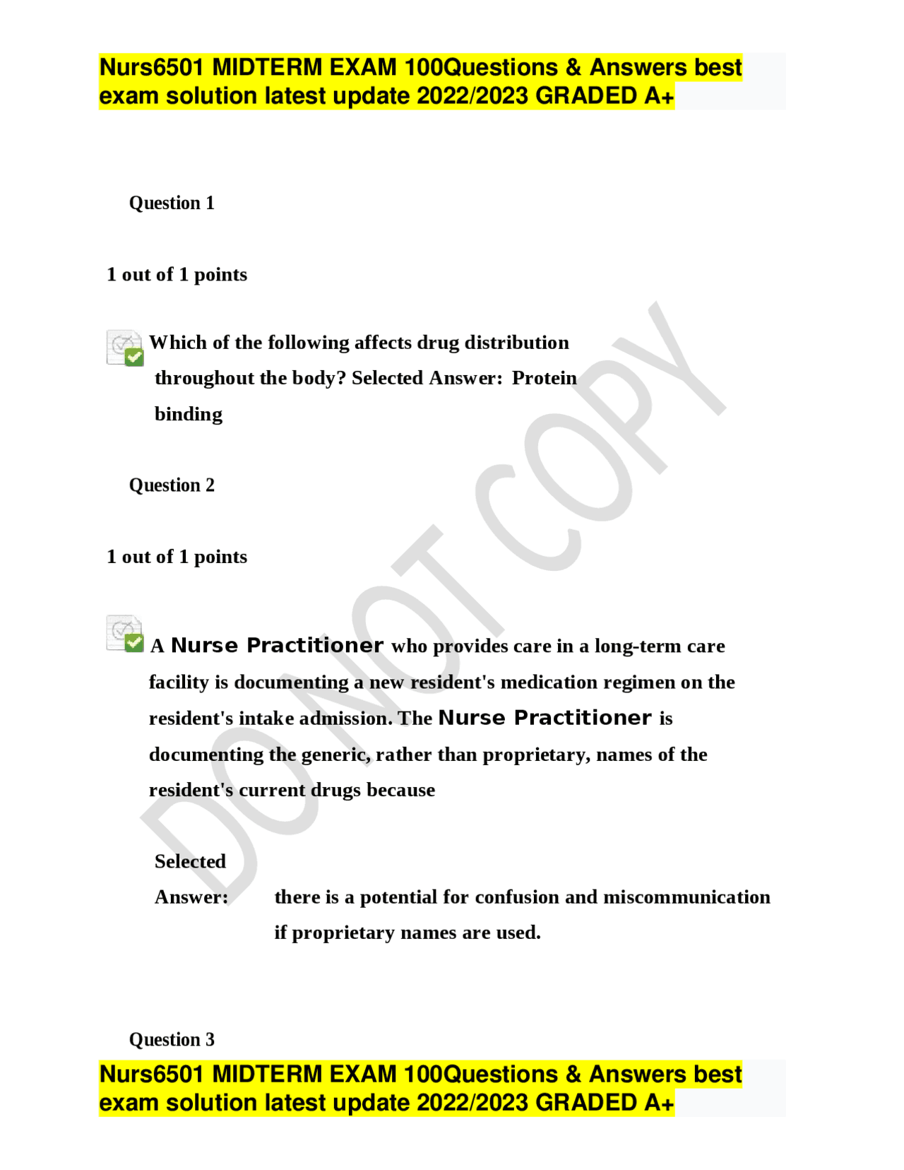 Nurs6501 Midterm Exam Questions and Answers | Exams Nursing | Docsity