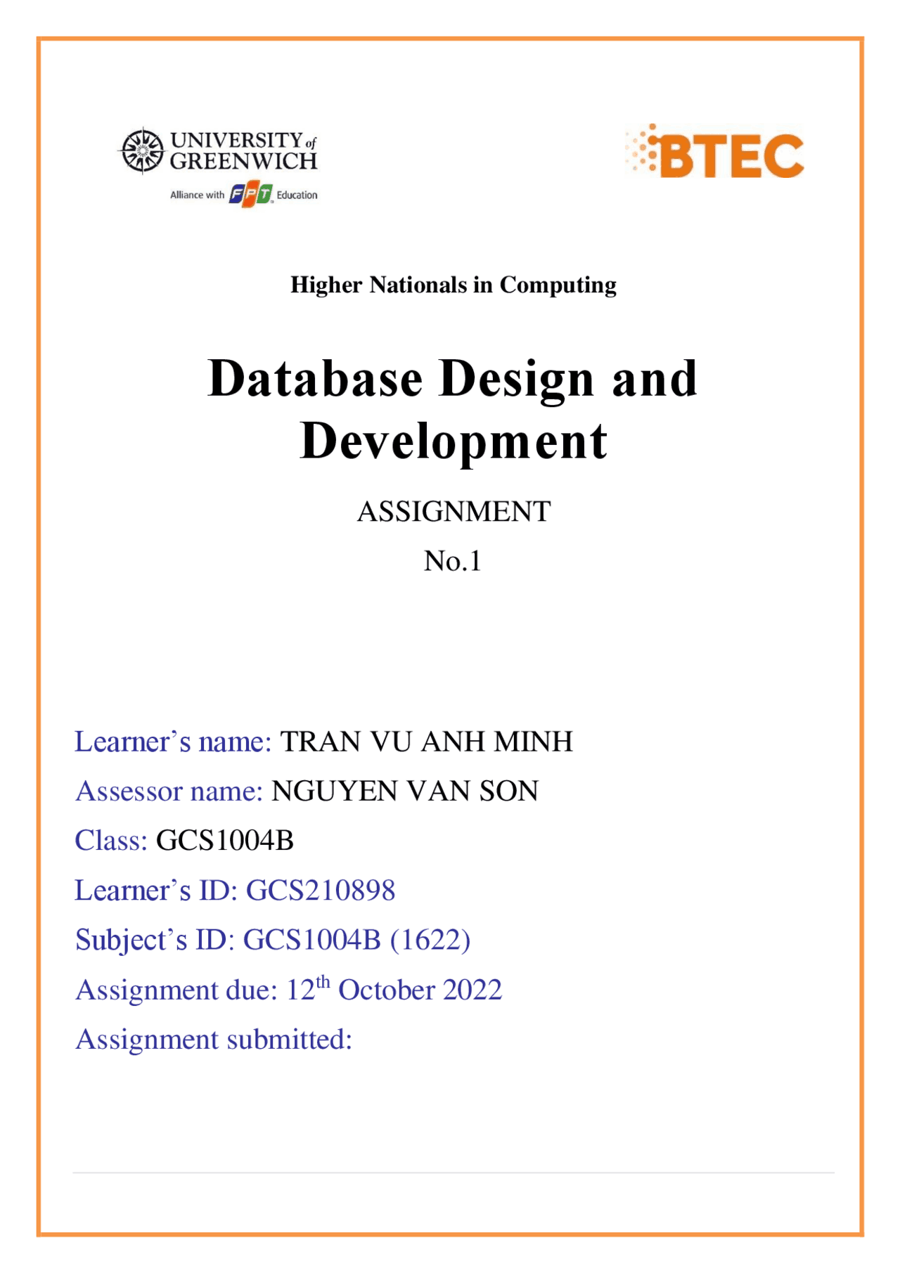 Assignment 1 Database design and development(PASS) | Assignments ...