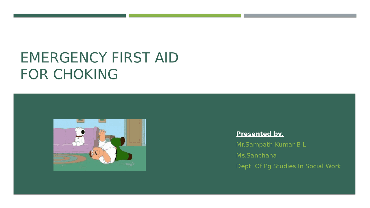First aid emergency choking Slides Environmental science Docsity