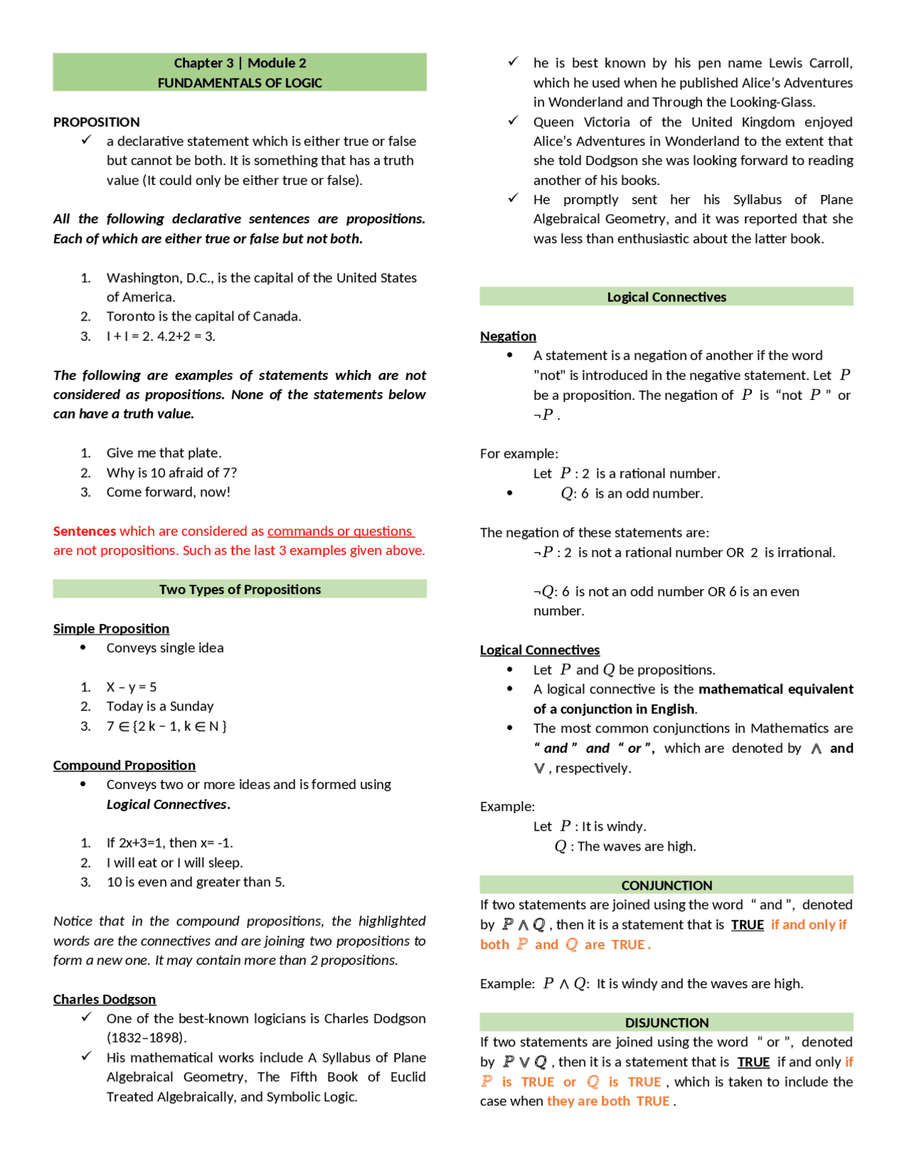 Fundamentals of Logic | Study notes Mathematics | Docsity